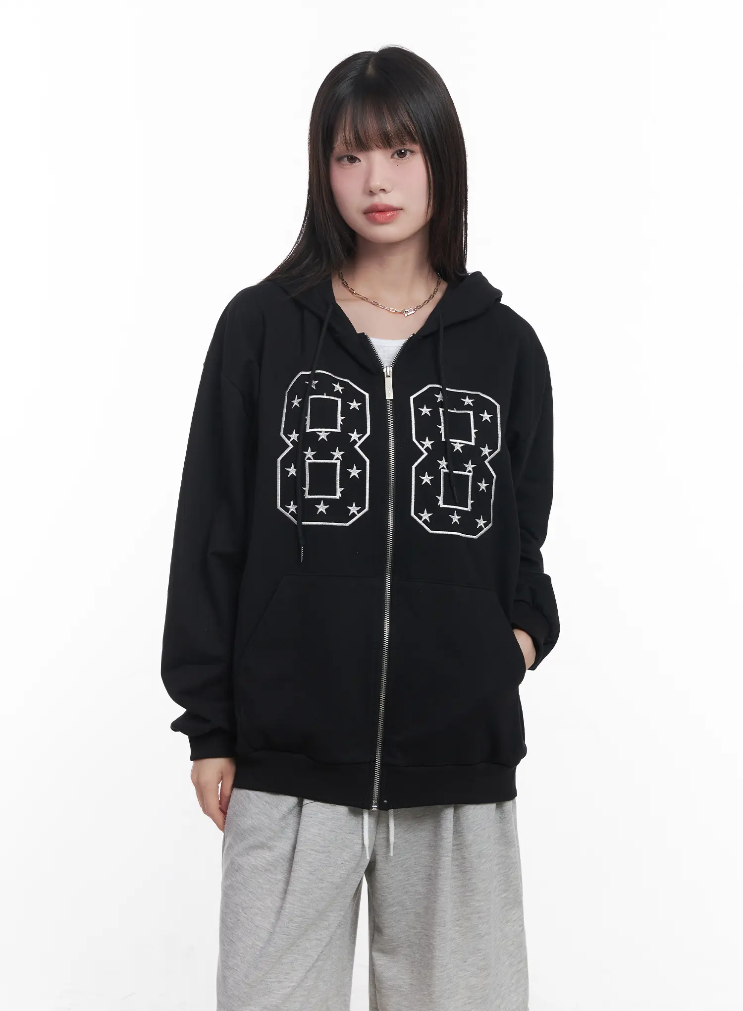 "88" Oversized Zip-Up Hoodie CU519 - Image 2