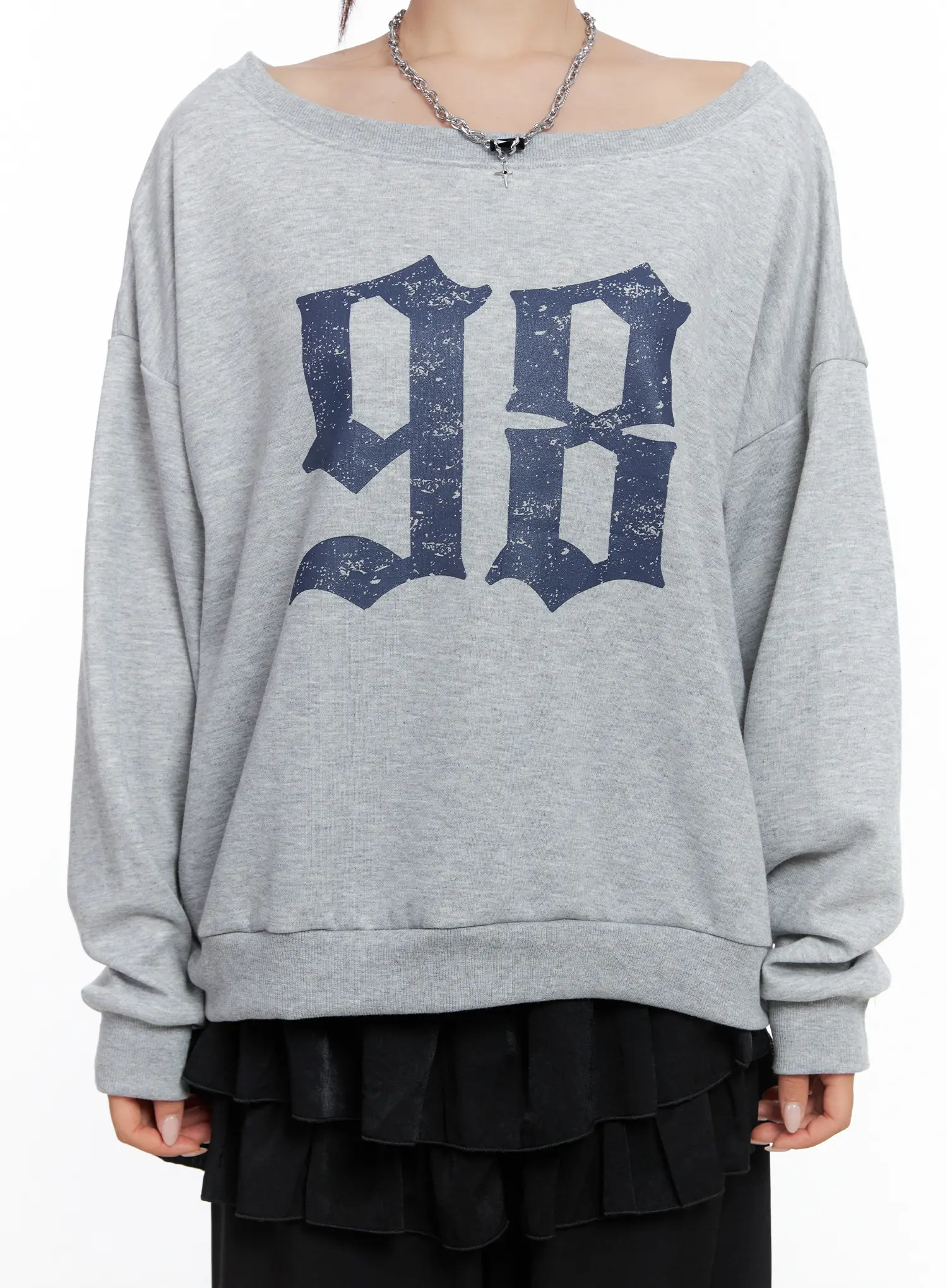 98 Graphic Off-Shoulder Sweatshirt CS502 - Image 3