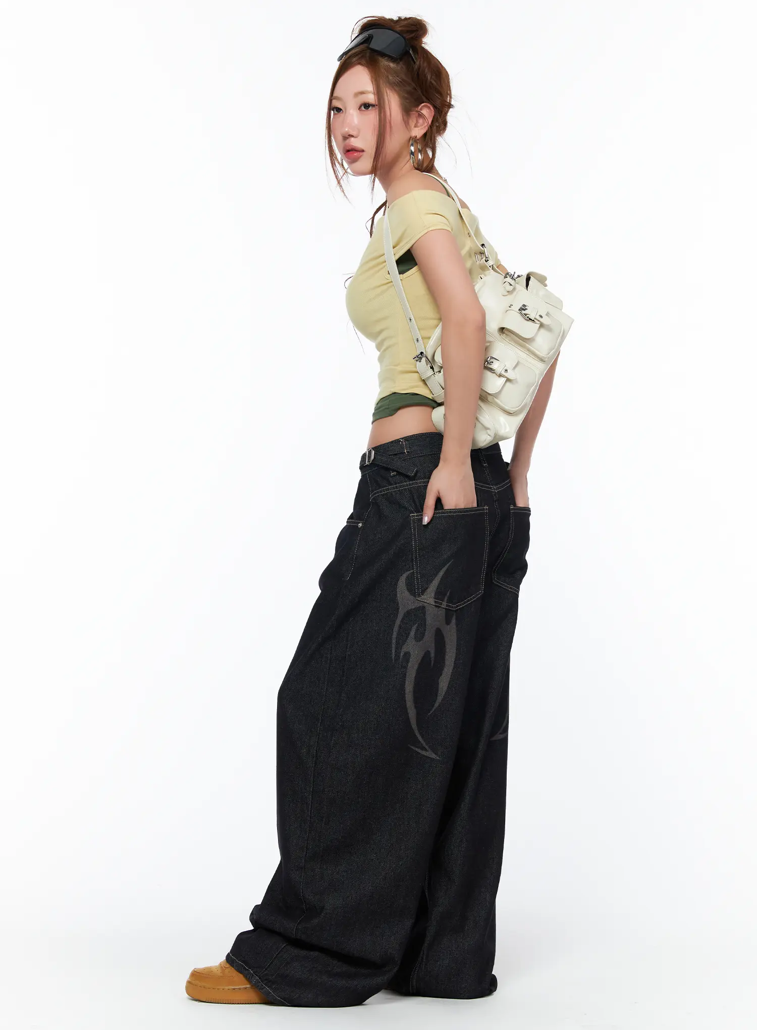 Aitana Eco Print Wide Leg Raw Denim Jeans CA515