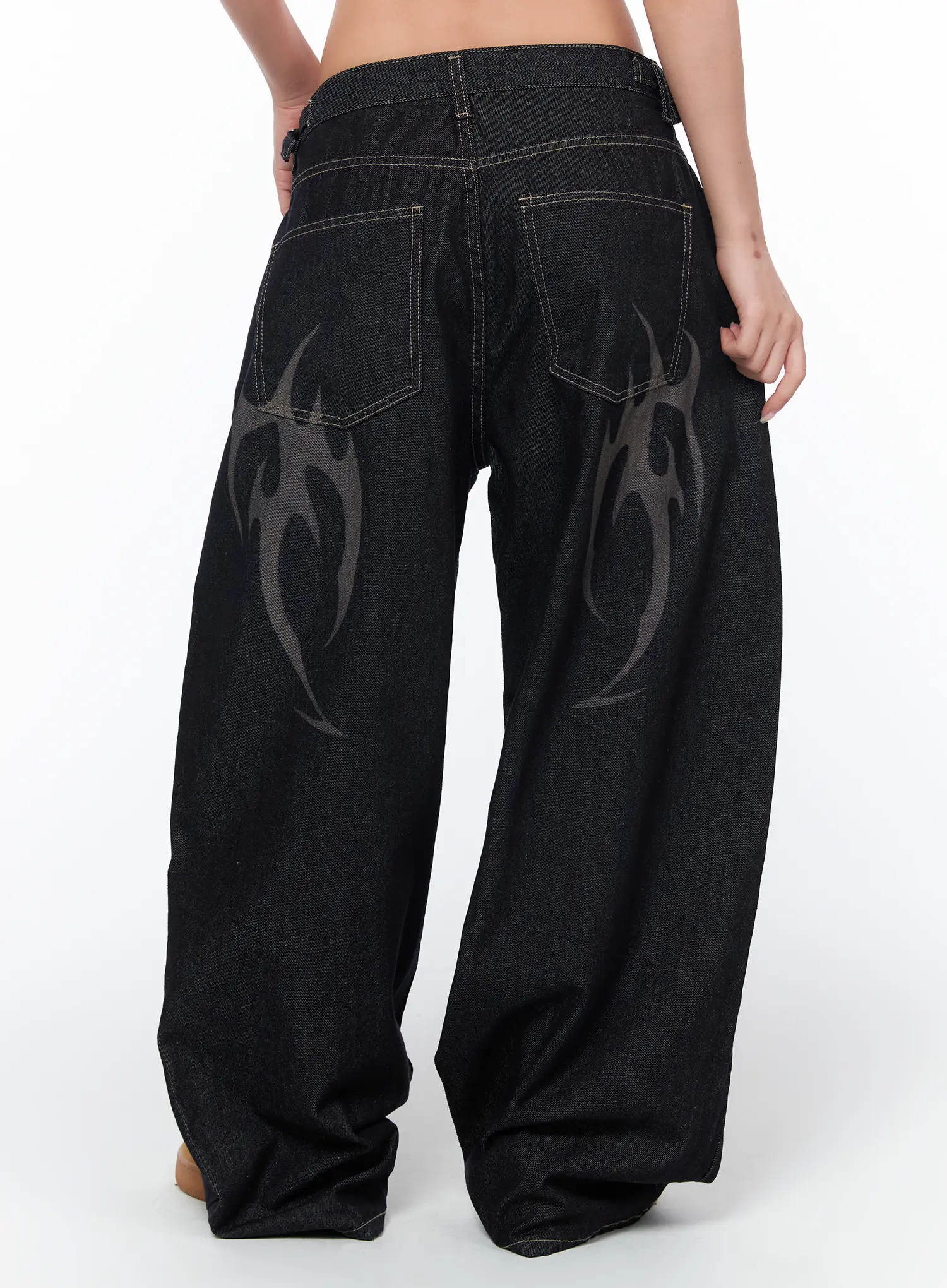 Aitana Eco Print Wide Leg Raw Denim Jeans CA515 - Image 2