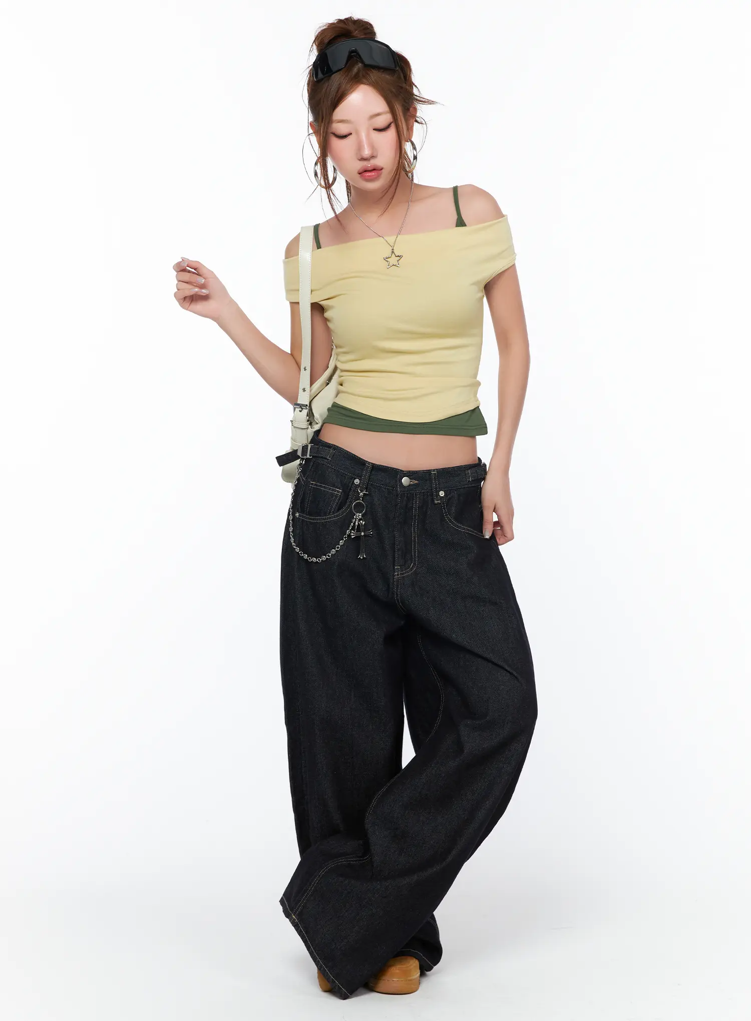 Aitana Eco Print Wide Leg Raw Denim Jeans CA515 - Image 3