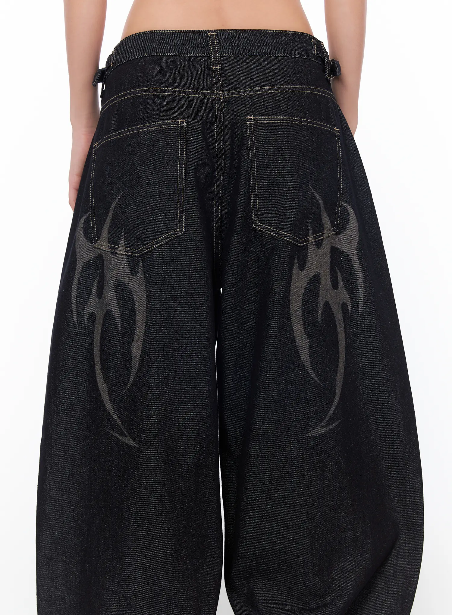 Aitana Eco Print Wide Leg Raw Denim Jeans CA515 - Image 7