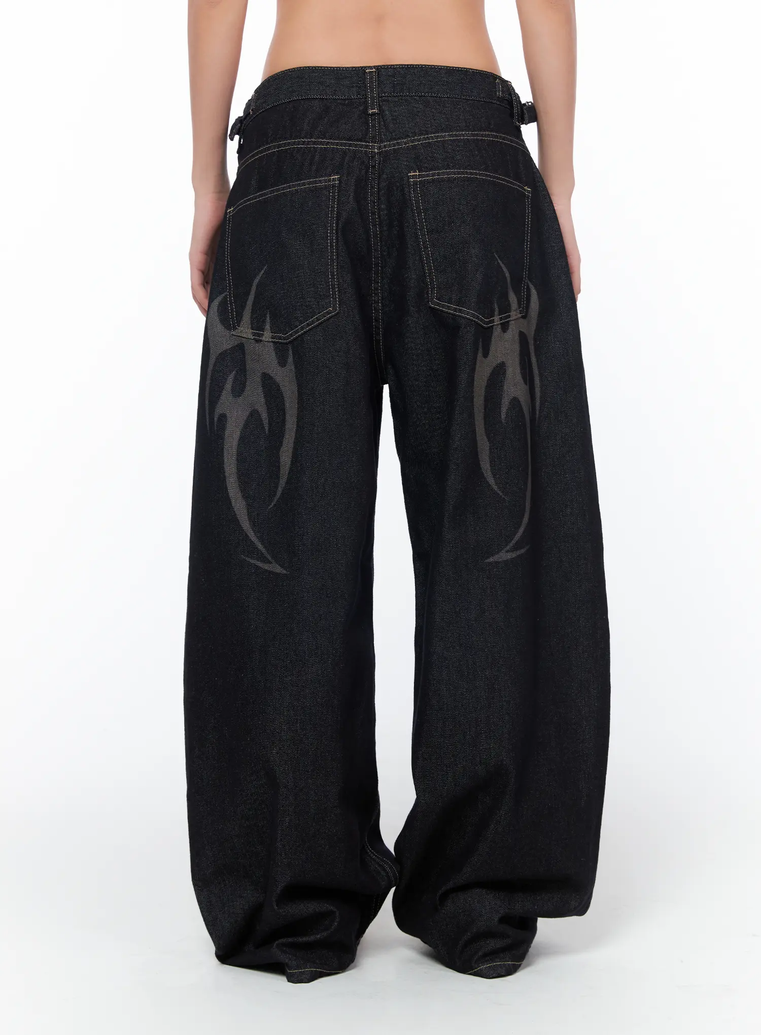 Aitana Eco Print Wide Leg Raw Denim Jeans CA515 - Image 8