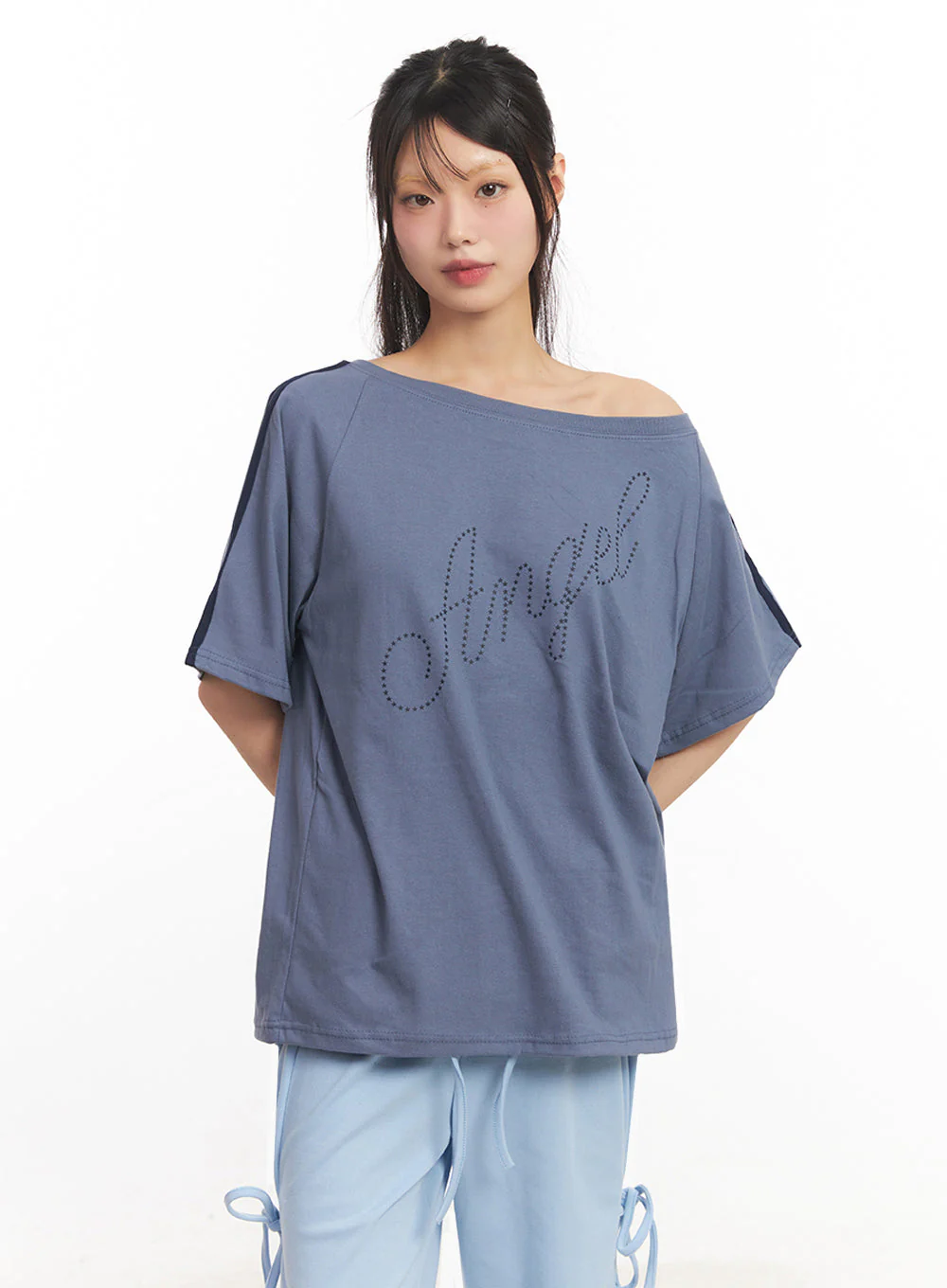 Angel One-Shoulder Stripe T-Shirt IY502 - Image 16