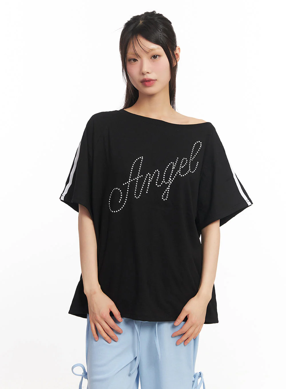 Angel One-Shoulder Stripe T-Shirt IY502 - Image 17