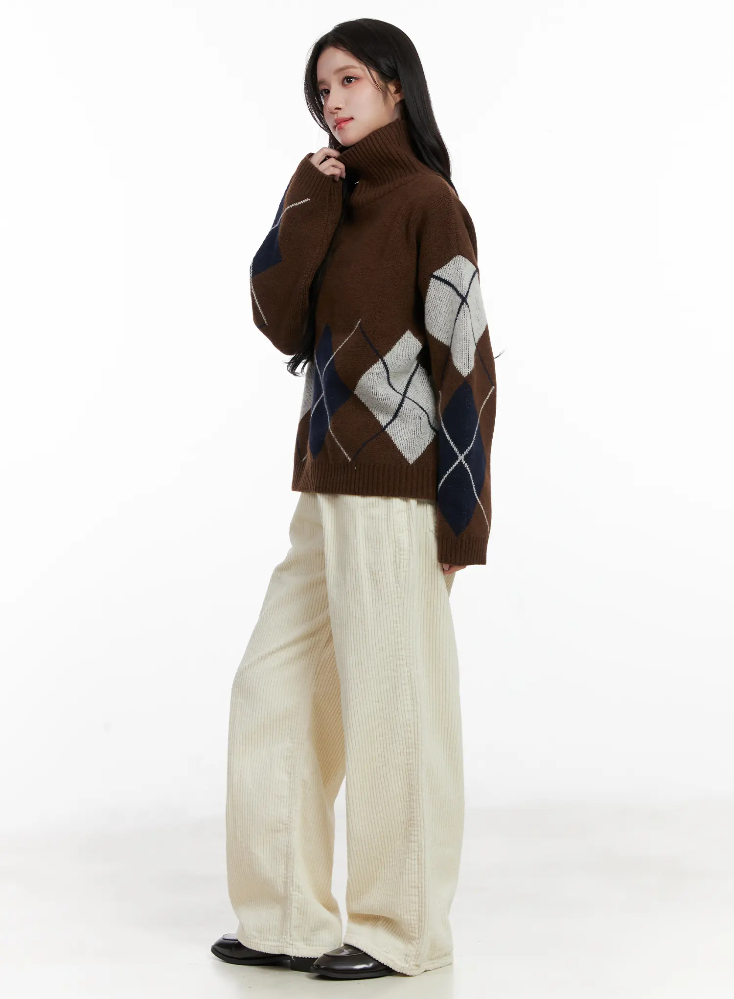 Argyle Turtleneck Knit Sweater CN526 - Image 3