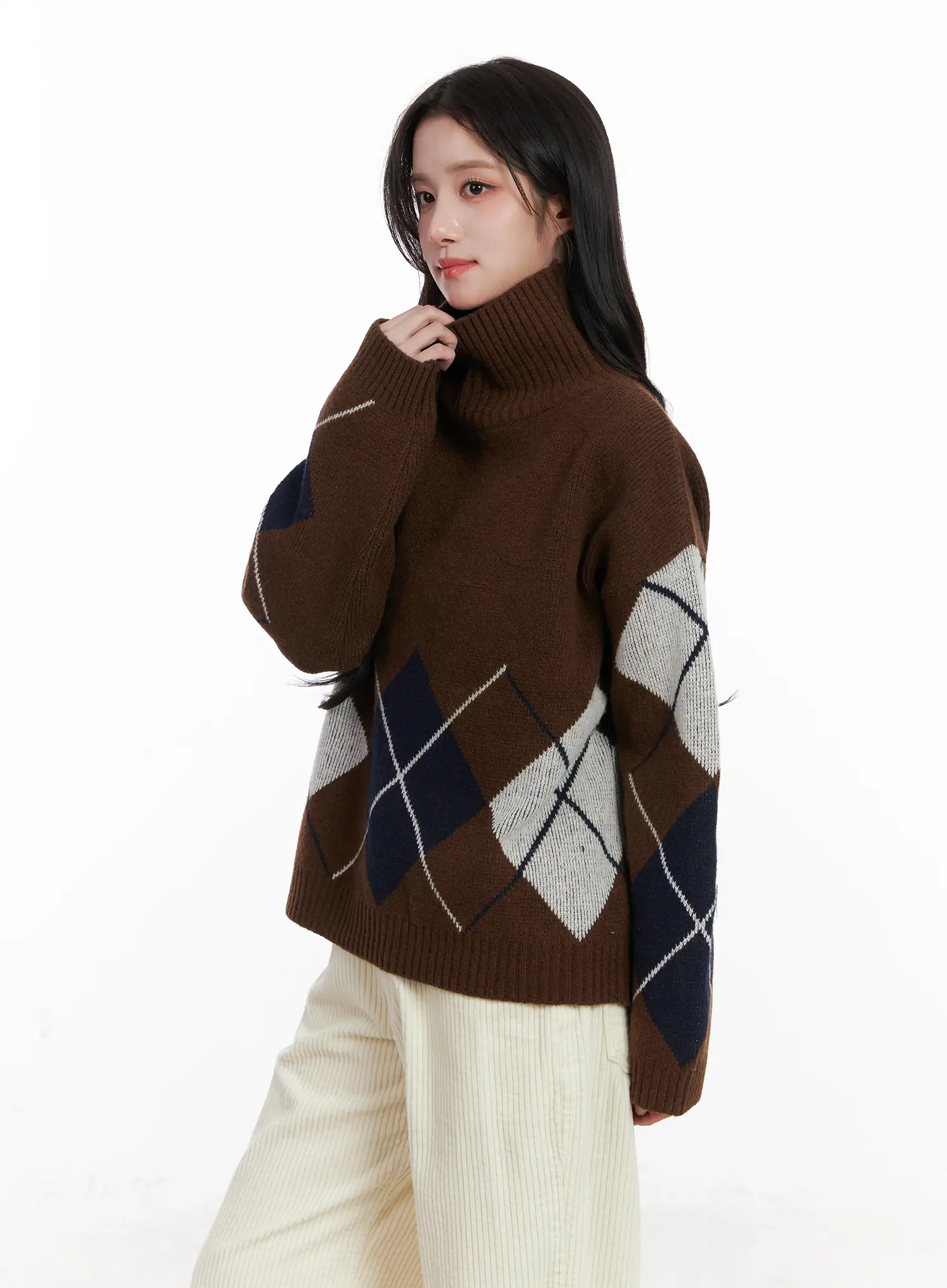 Argyle Turtleneck Knit Sweater CN526 - Image 5