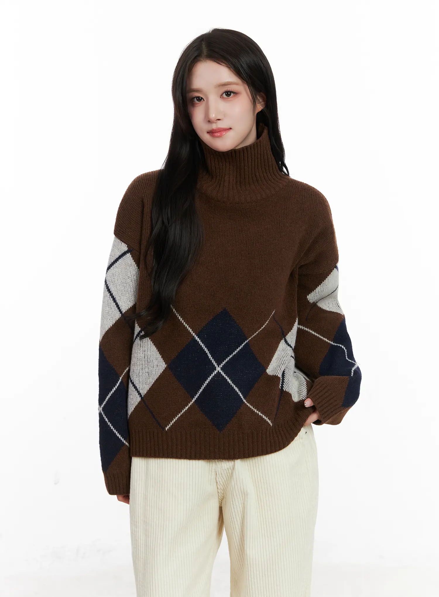 Argyle Turtleneck Knit Sweater CN526 - Image 7