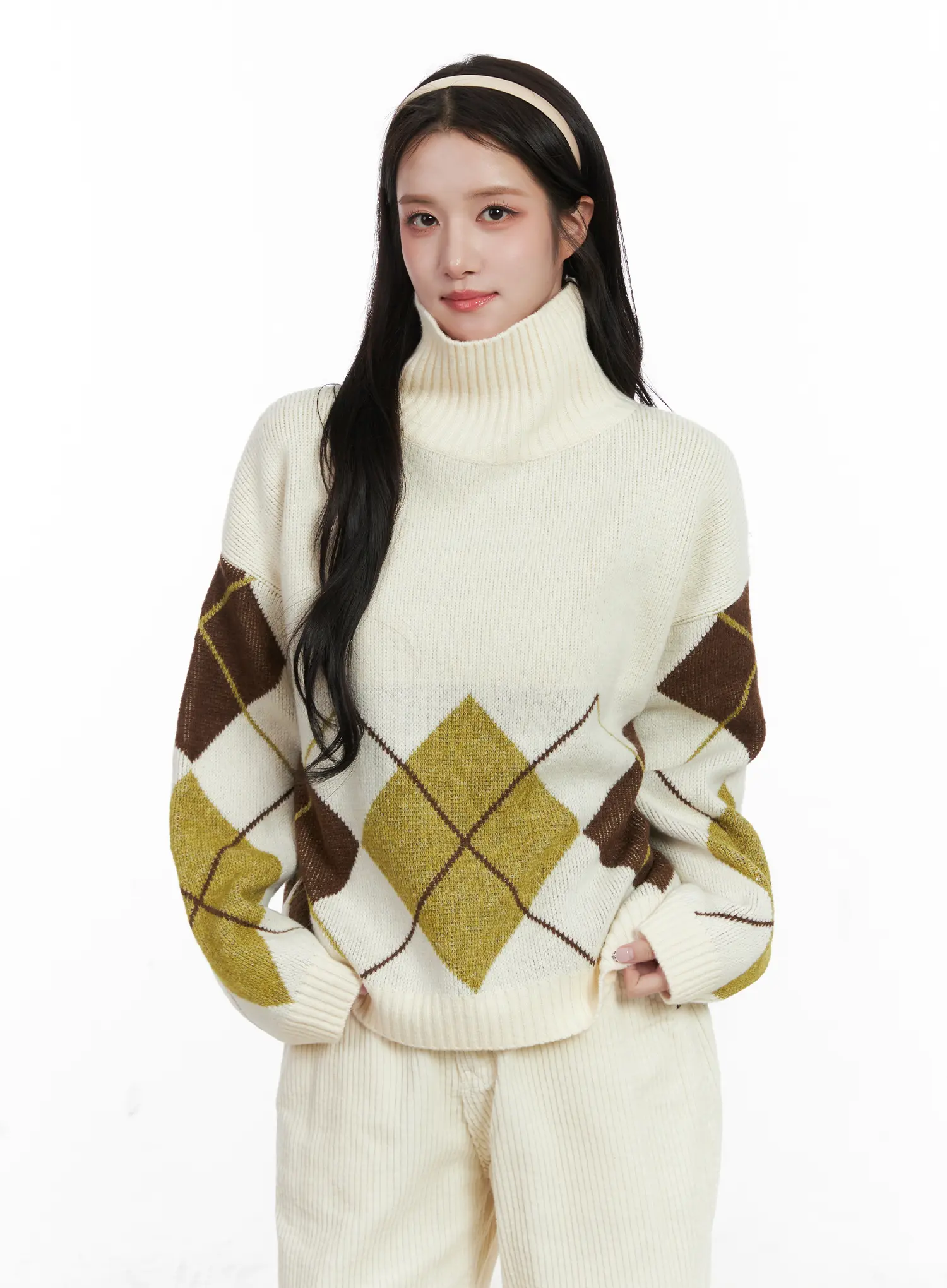 Argyle Turtleneck Knit Sweater CN526 - Image 8
