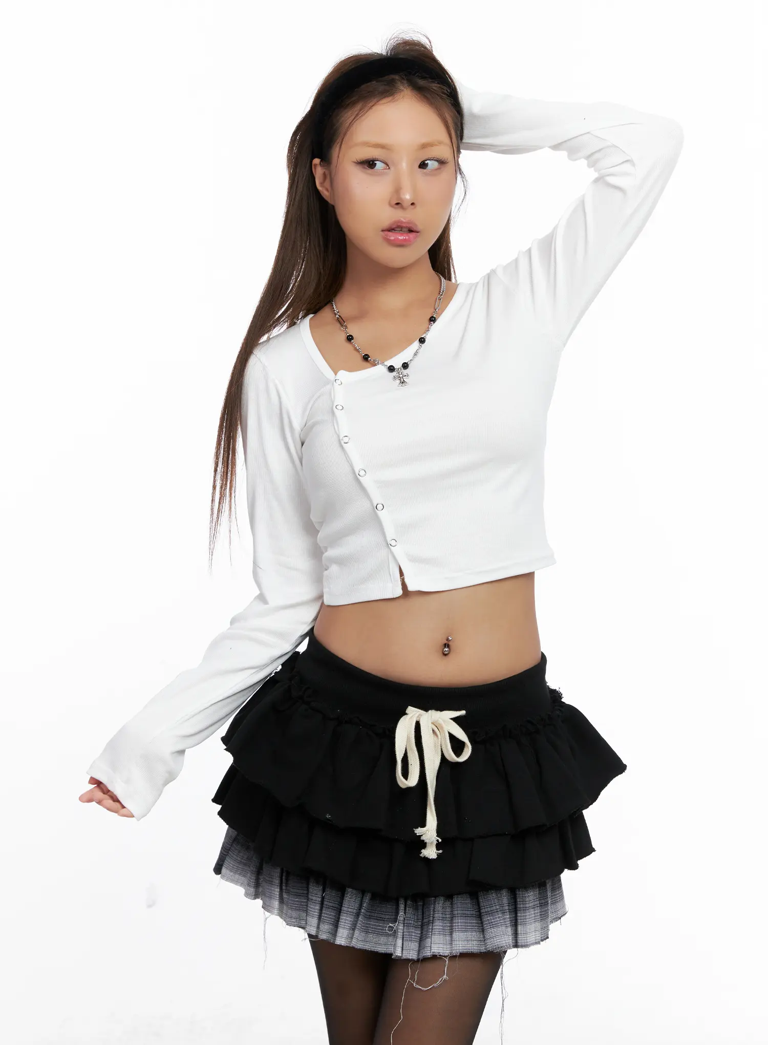 Asymmetric Button Ribbed Crop Top CS524 - Image 9