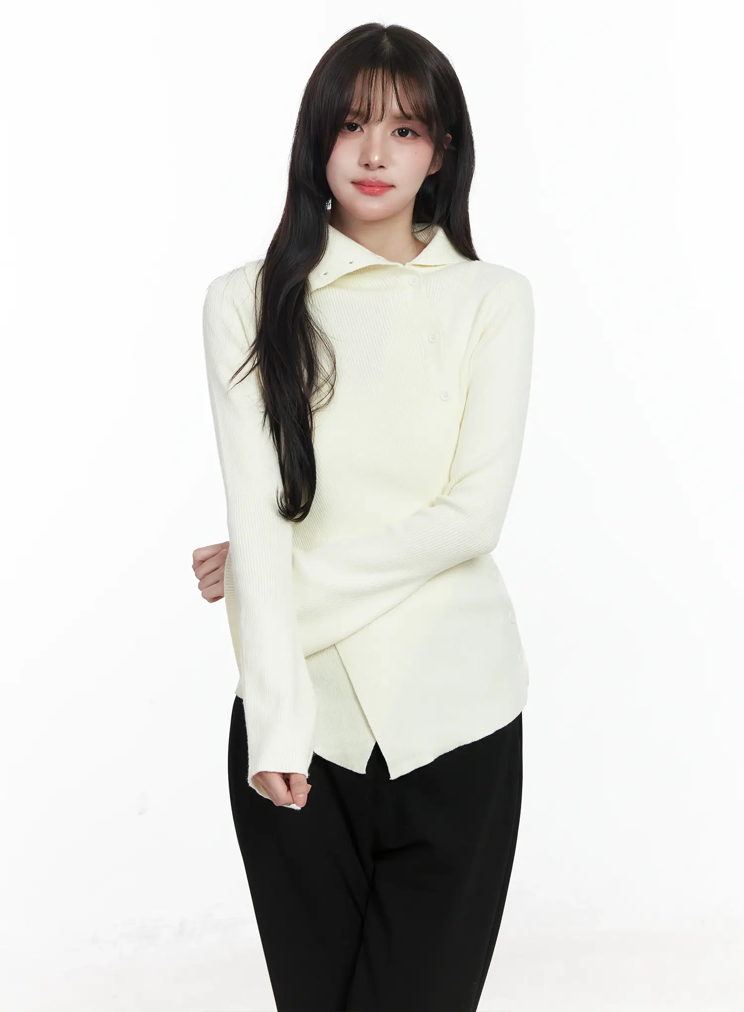 Asymmetric Buttoned Knit Top IJ529 - Image 11