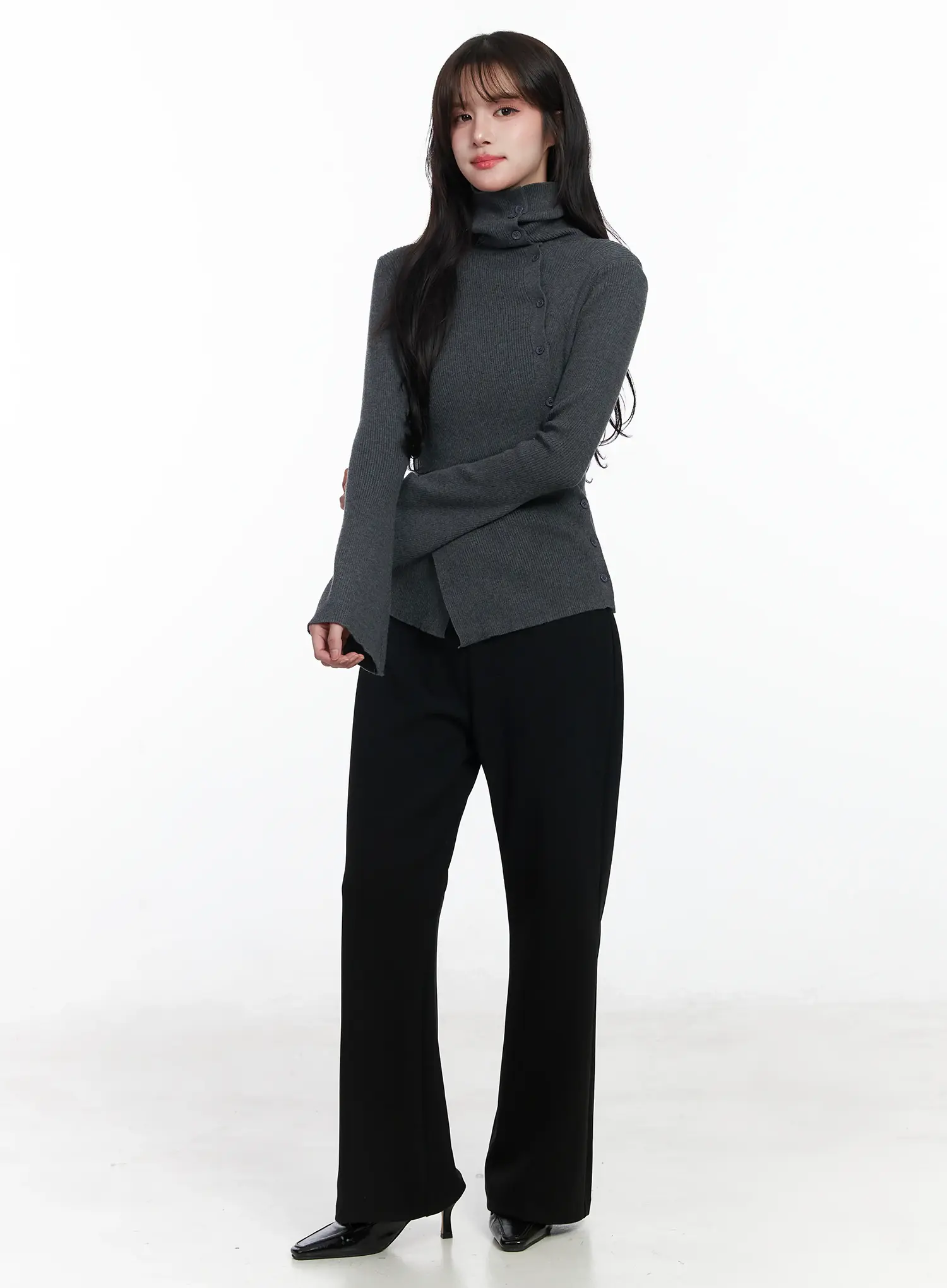 Asymmetric Buttoned Knit Top IJ529 - Image 2