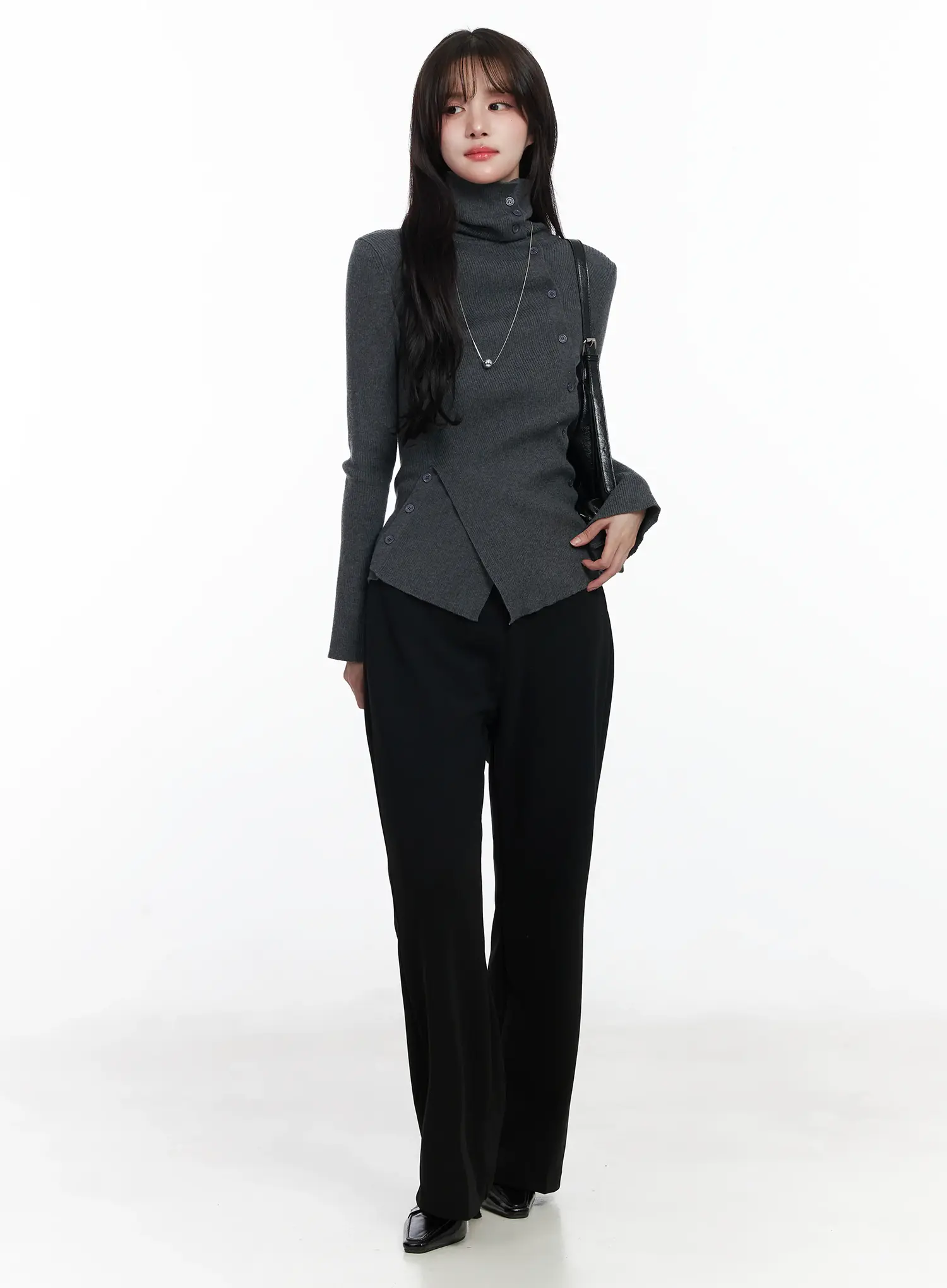 Asymmetric Buttoned Knit Top IJ529 - Image 9