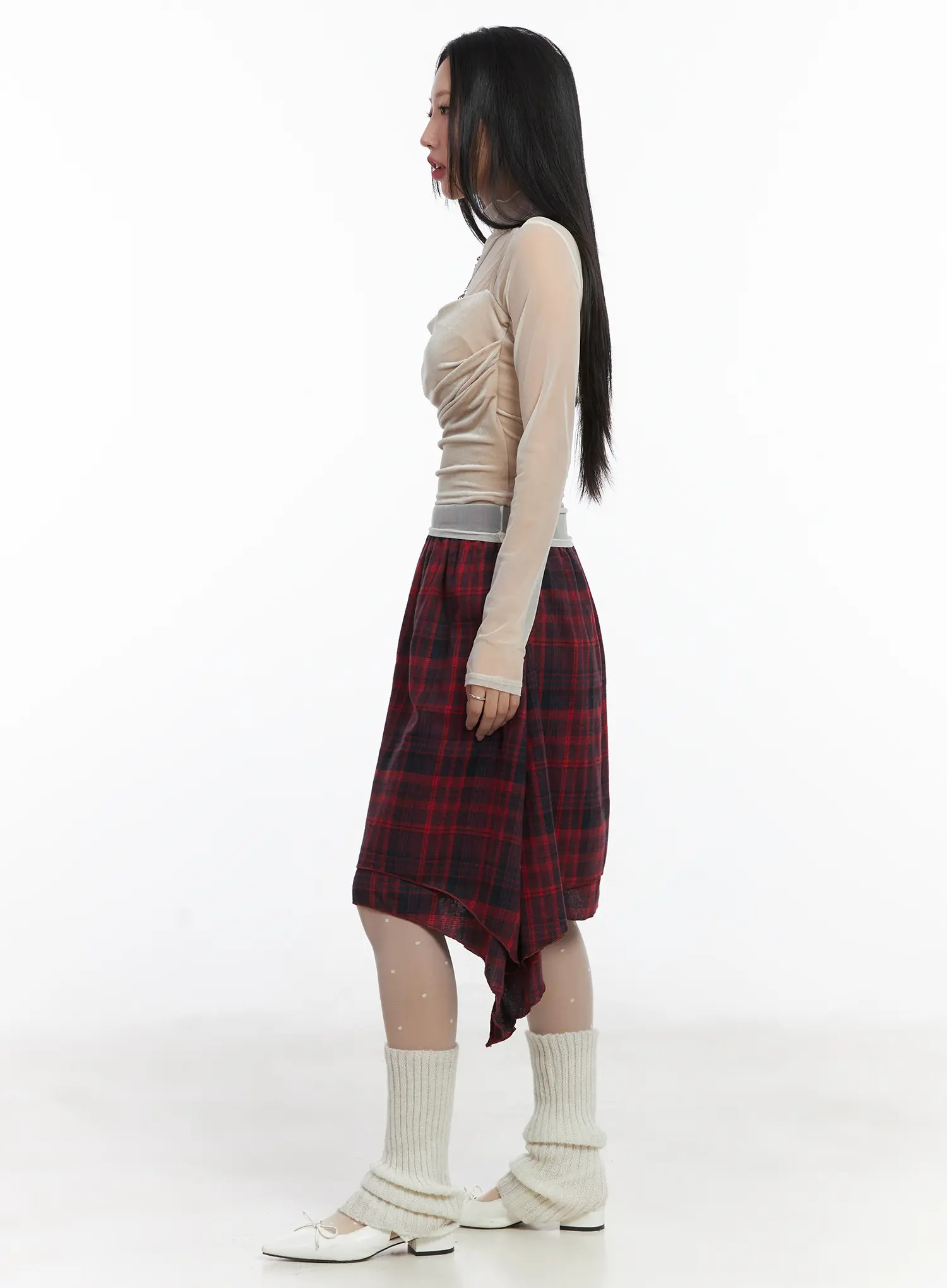 Asymmetric Checkered Midi Skirt CD530 - Image 6
