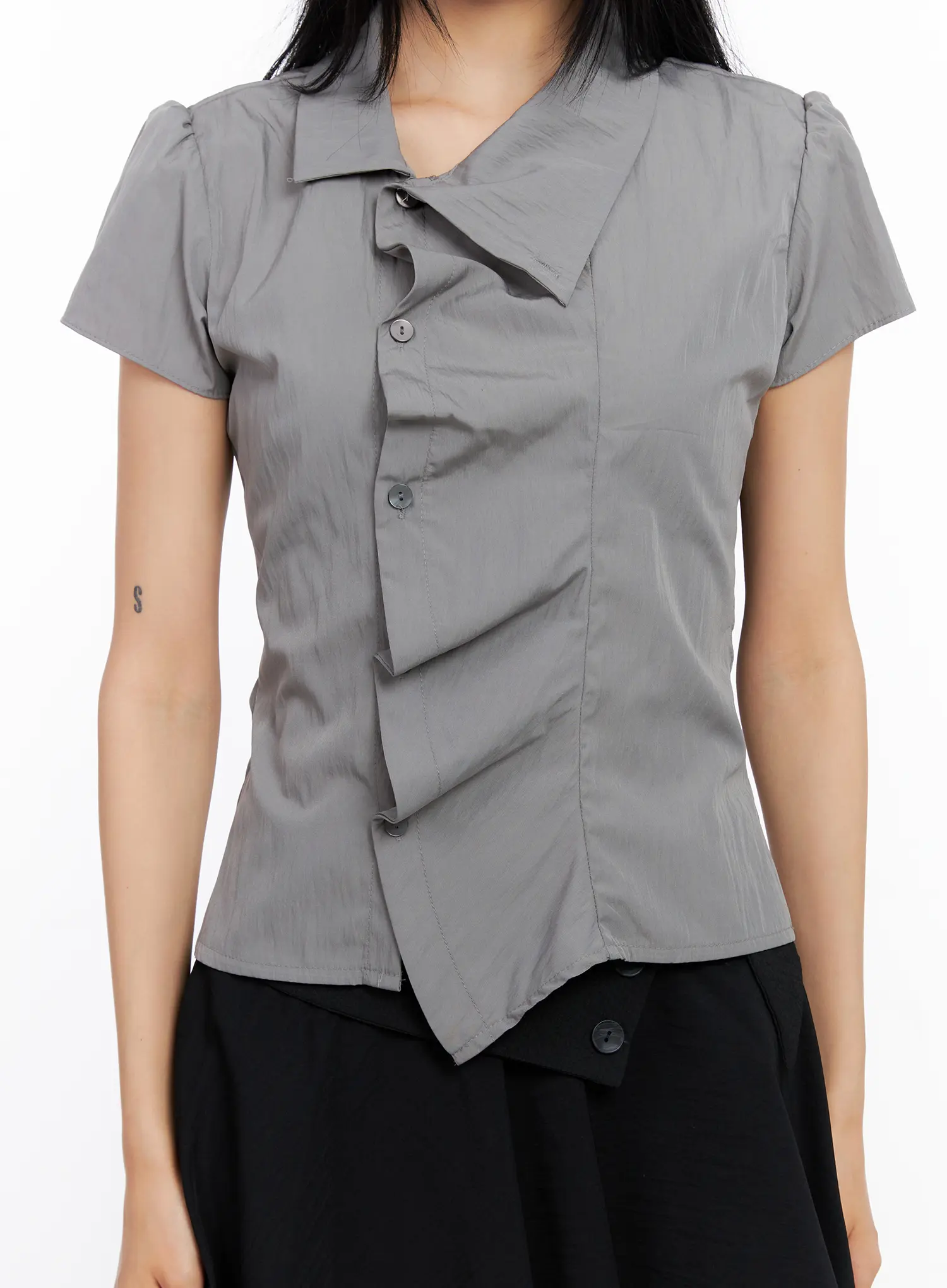 Asymmetric Collar Button-Down Blouse CL530 - Image 9