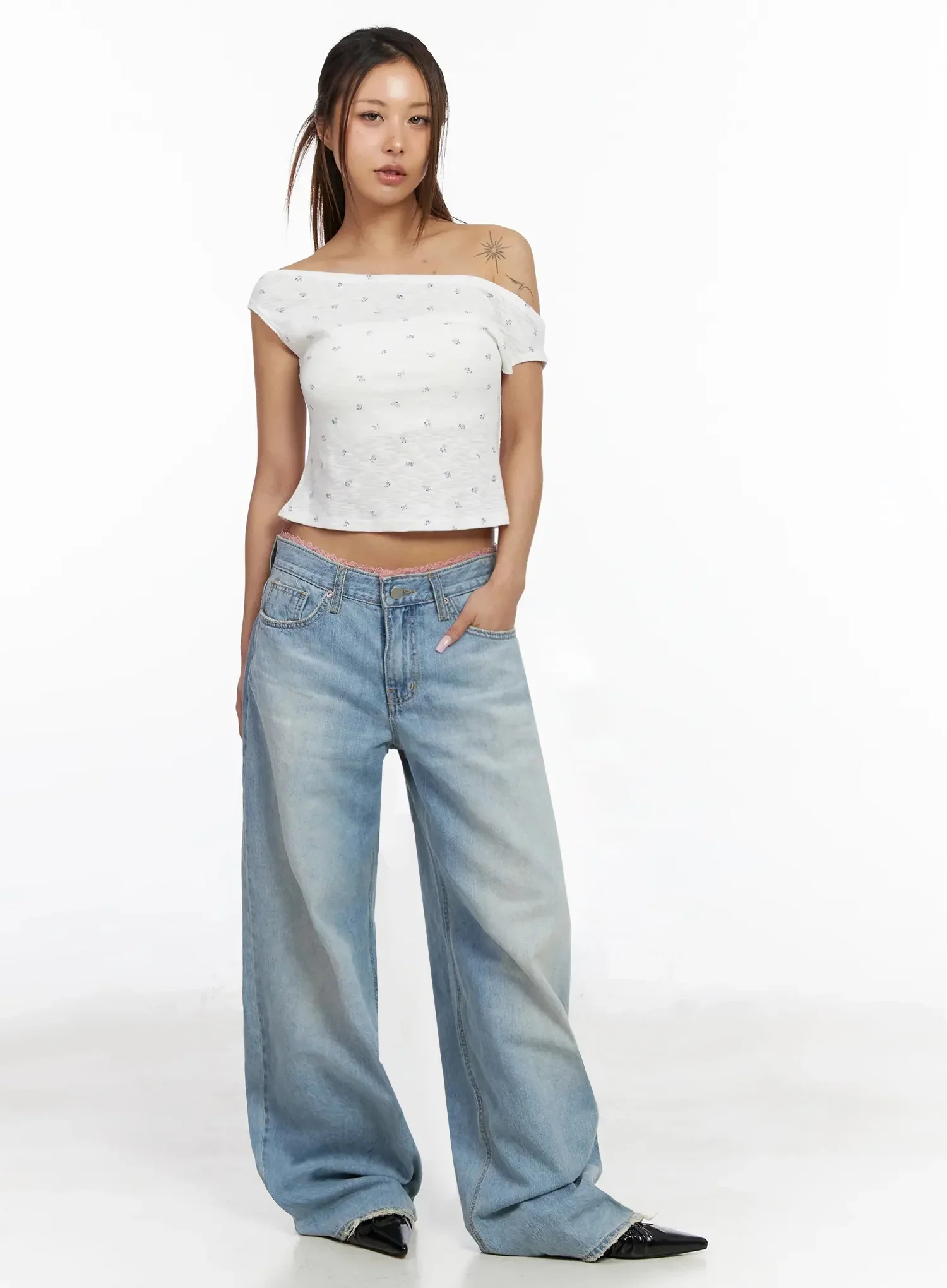 Asymmetric Floral Off-Shoulder Crop Top IY514 - Image 4