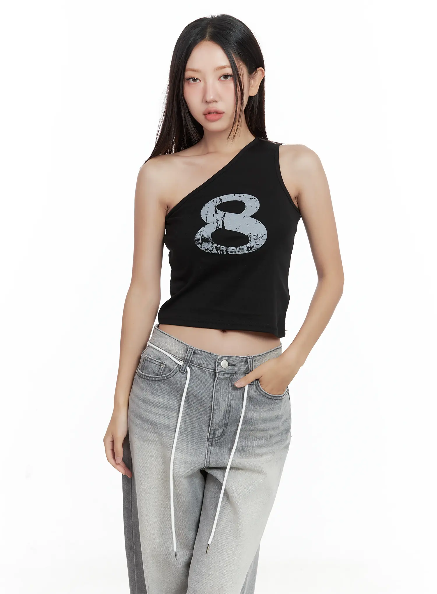 Asymmetric Graphic One-Shoulder Tank CL509 - Image 10