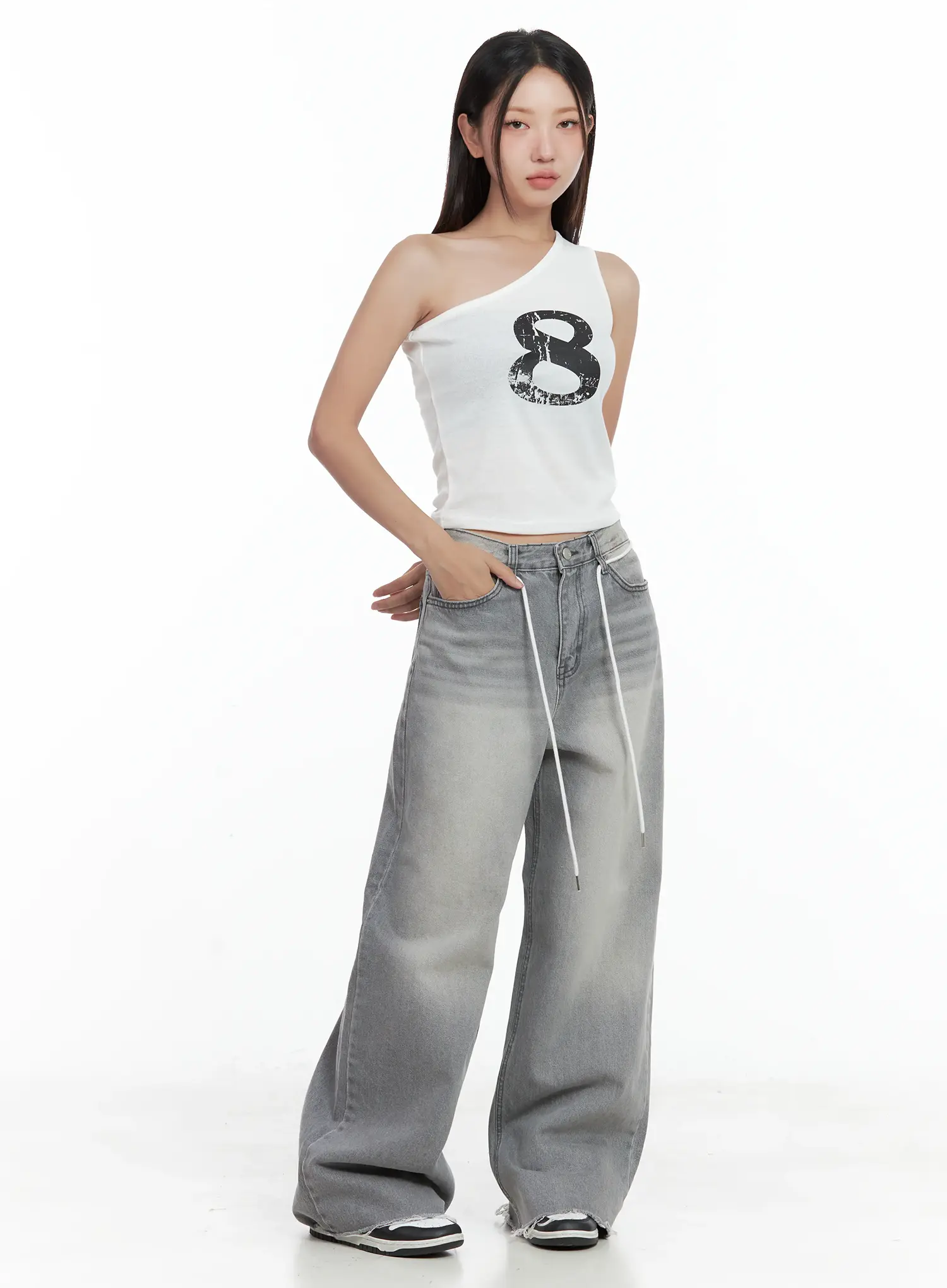 Asymmetric Graphic One-Shoulder Tank CL509 - Image 4