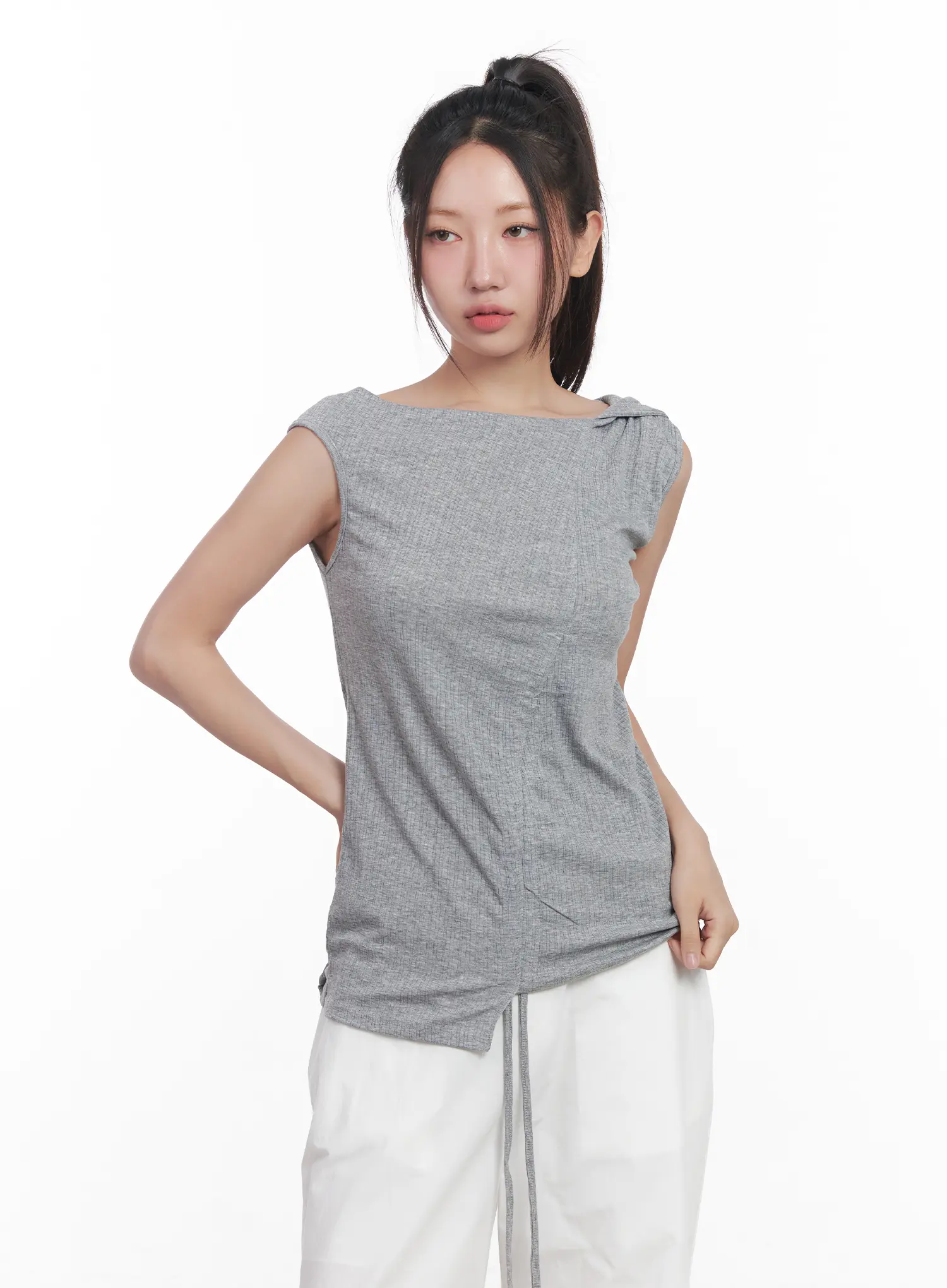 Asymmetric Hooded Sleeveless Top CU517 - Image 11