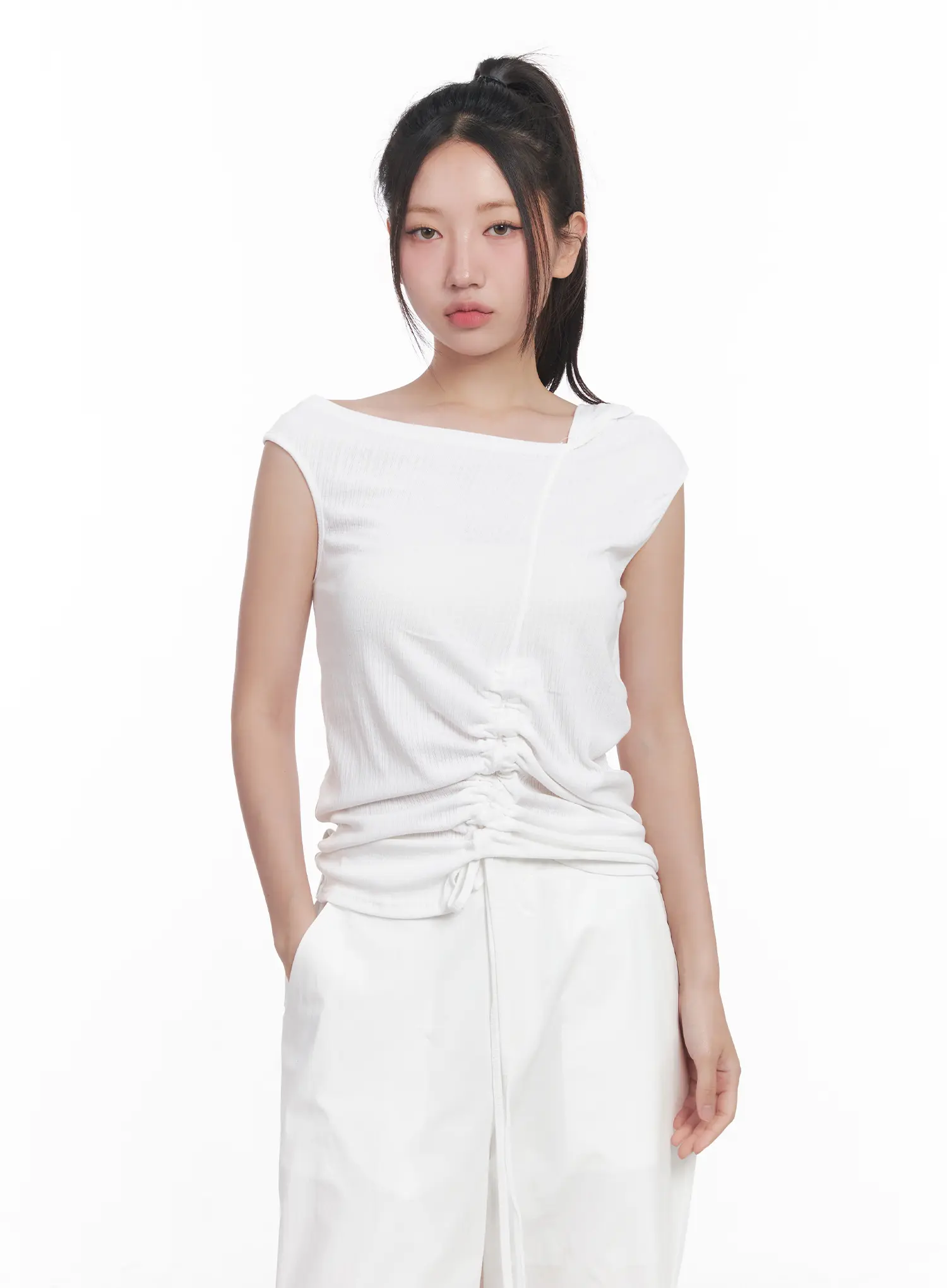 Asymmetric Hooded Sleeveless Top CU517 - Image 12