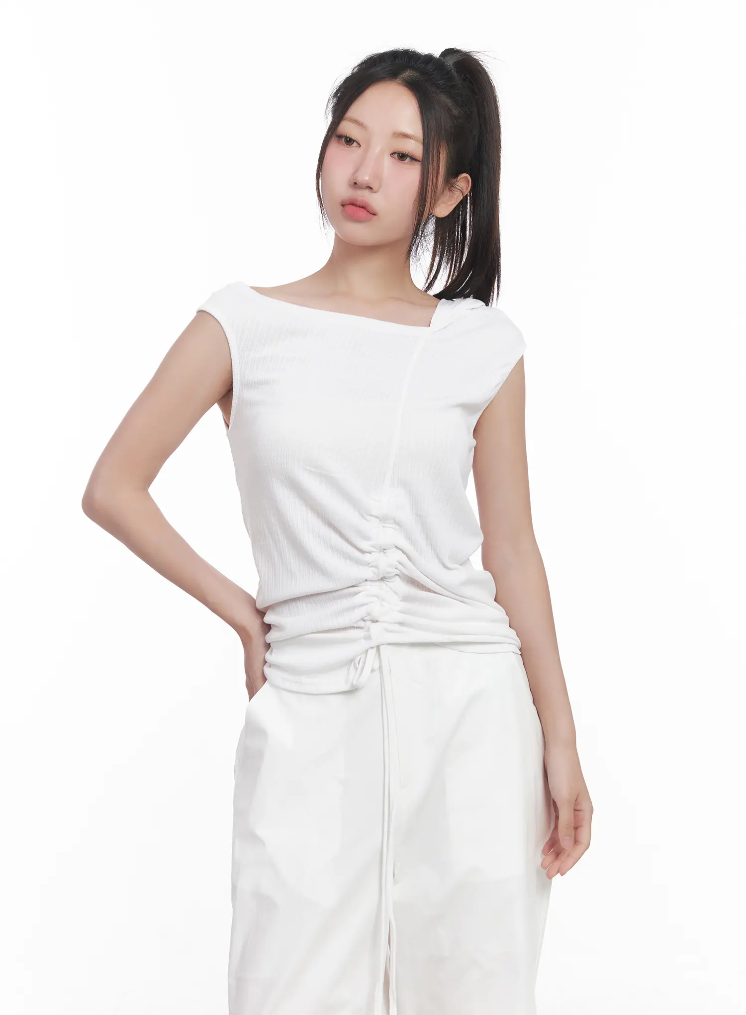 Asymmetric Hooded Sleeveless Top CU517 - Image 2