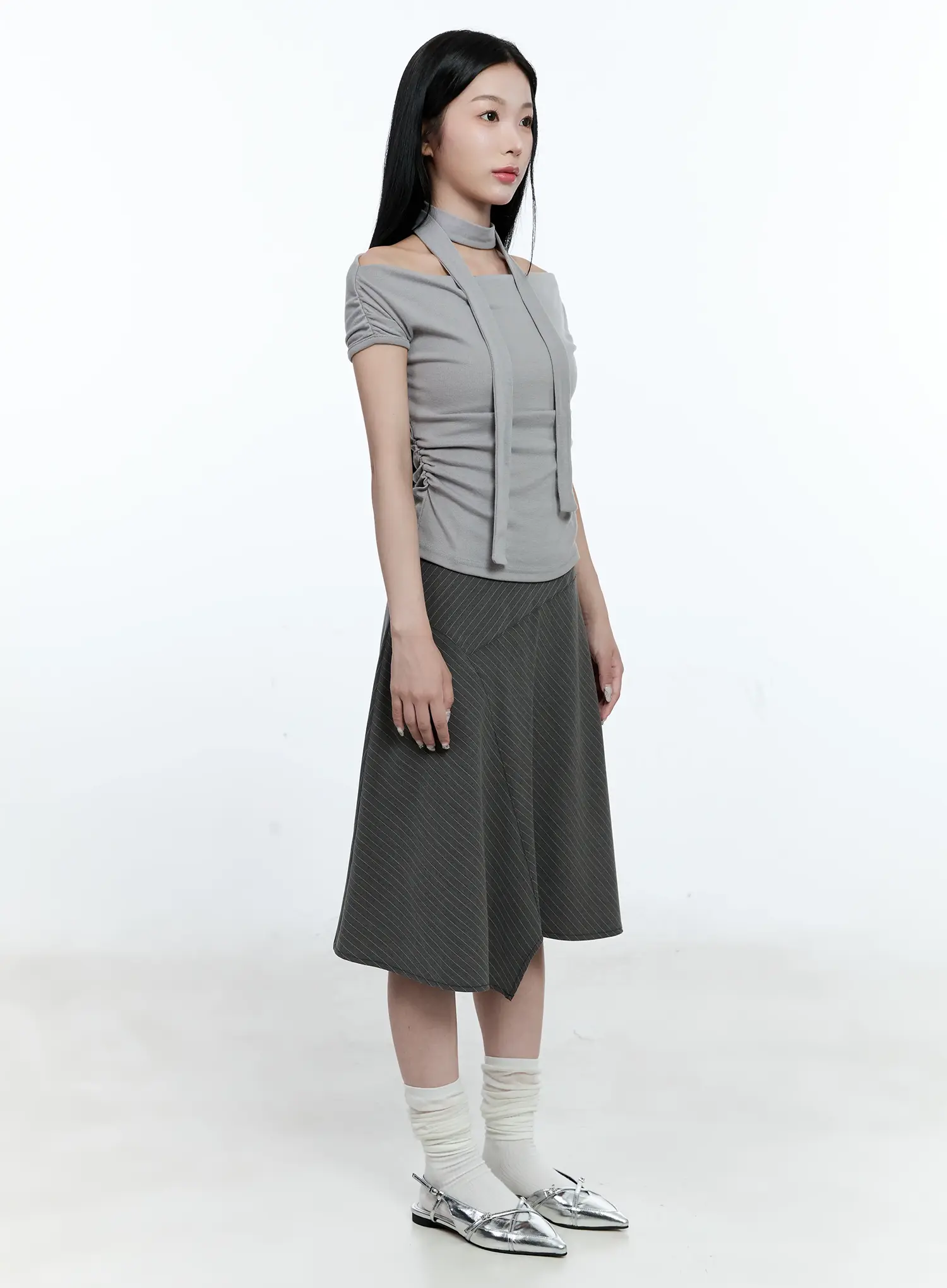 Asymmetric Pinstripe Midi Skirt CG511 - Image 7