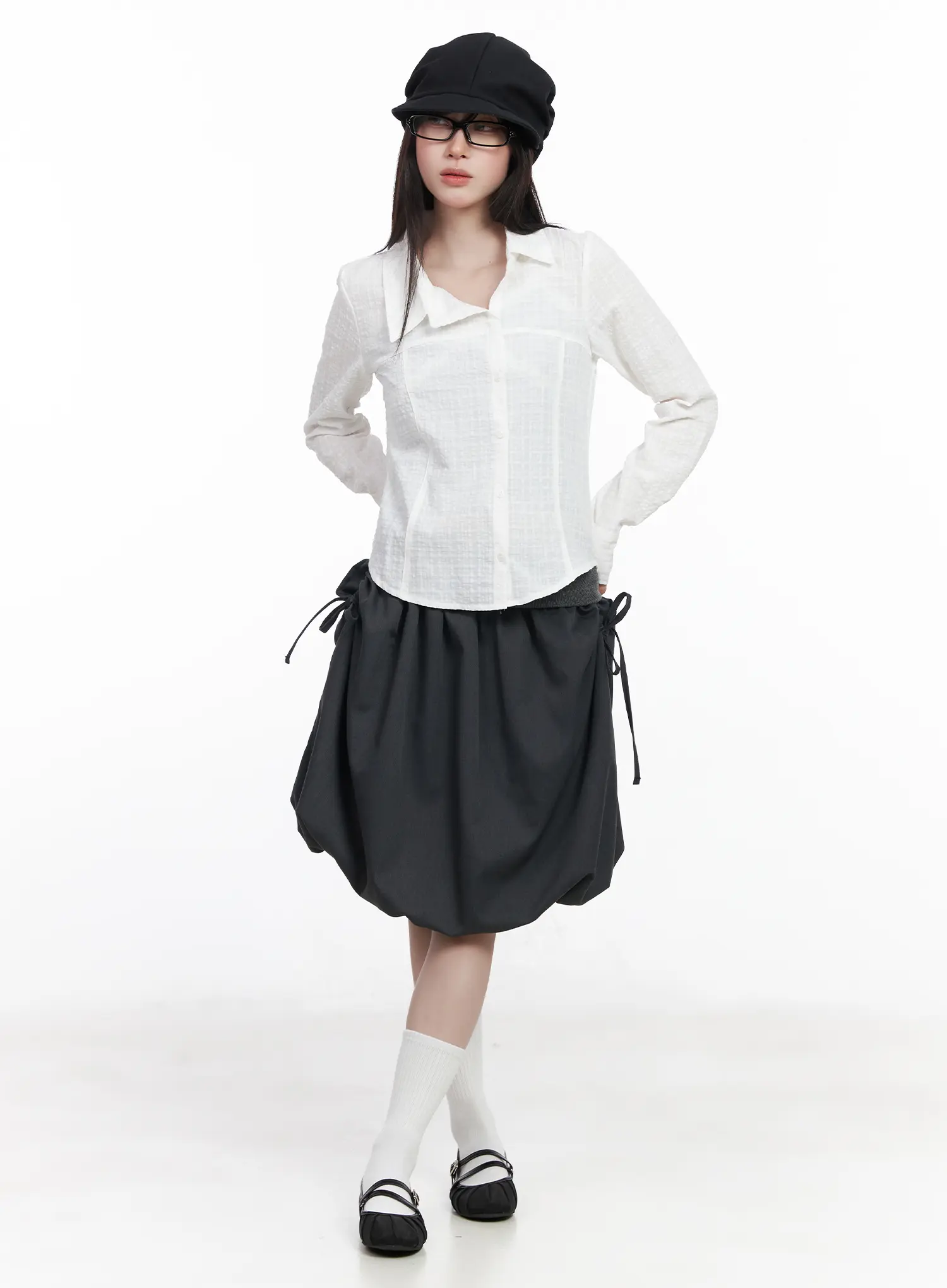 Asymmetric Plaid Long Sleeve Shirt CF523 - Image 3