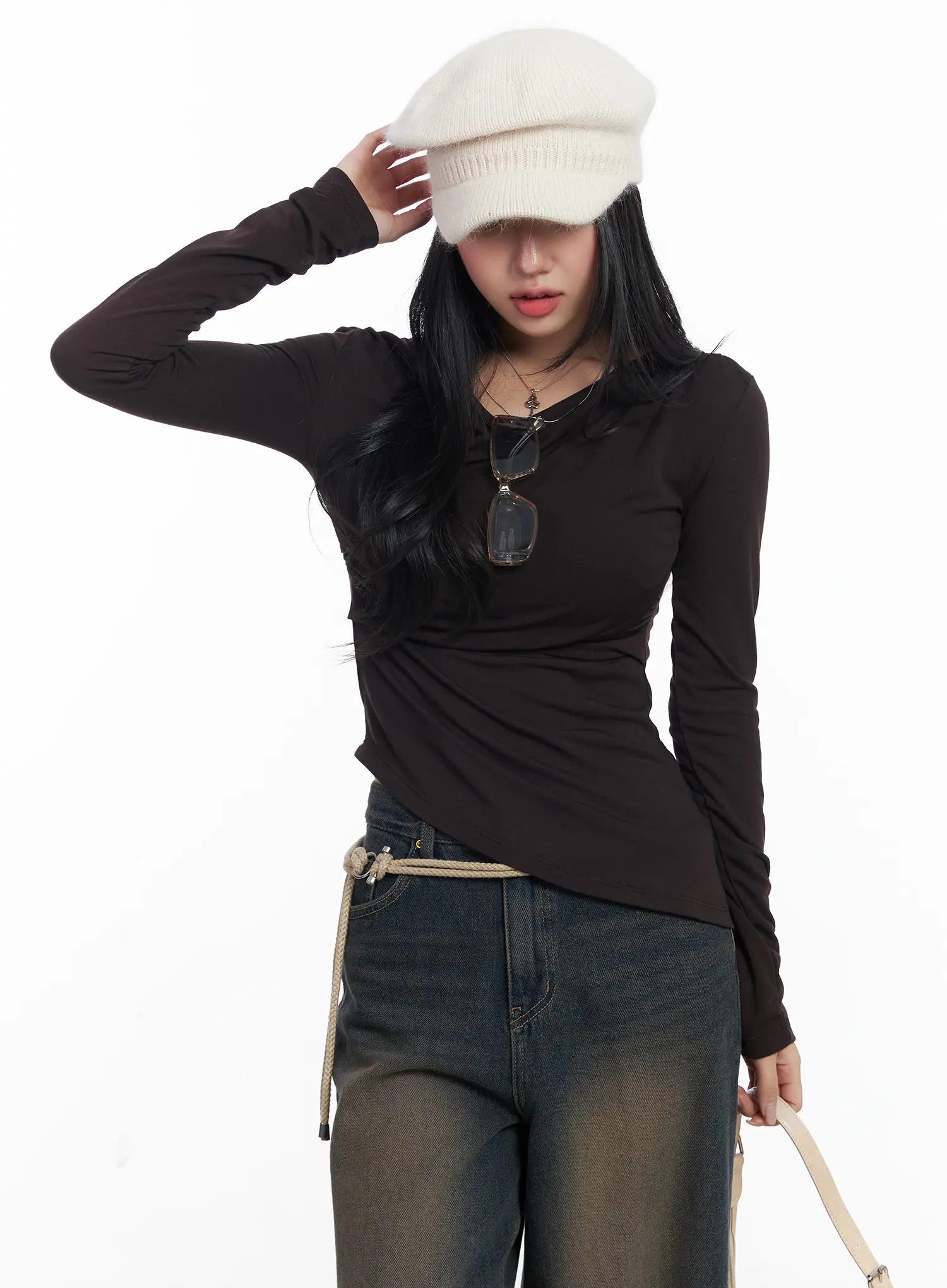 Asymmetric Ruched Long Sleeve Top CJ514