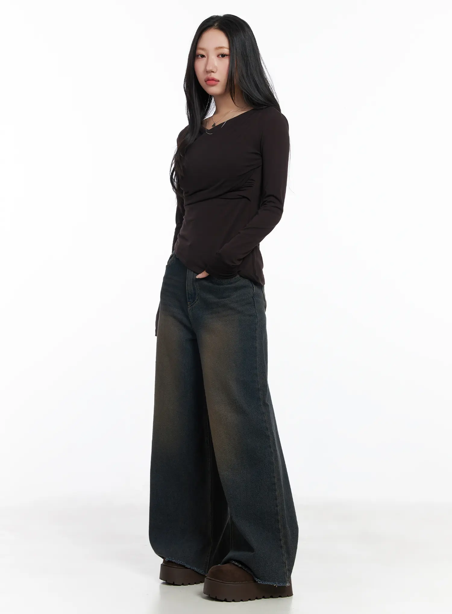 Asymmetric Ruched Long Sleeve Top CJ514 - Image 6