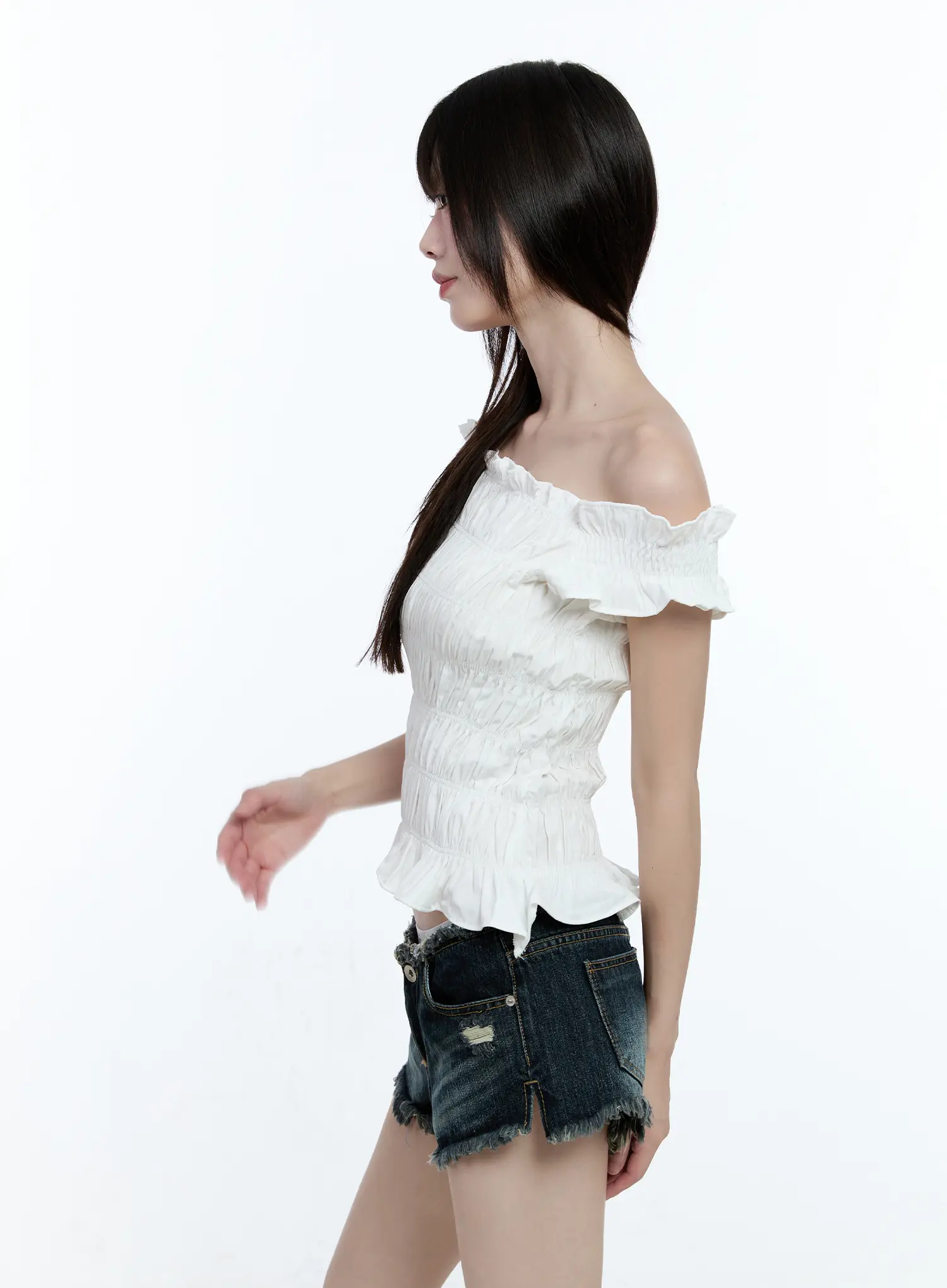 Asymmetric Shirred Off-Shoulder Top CG507 - Image 5