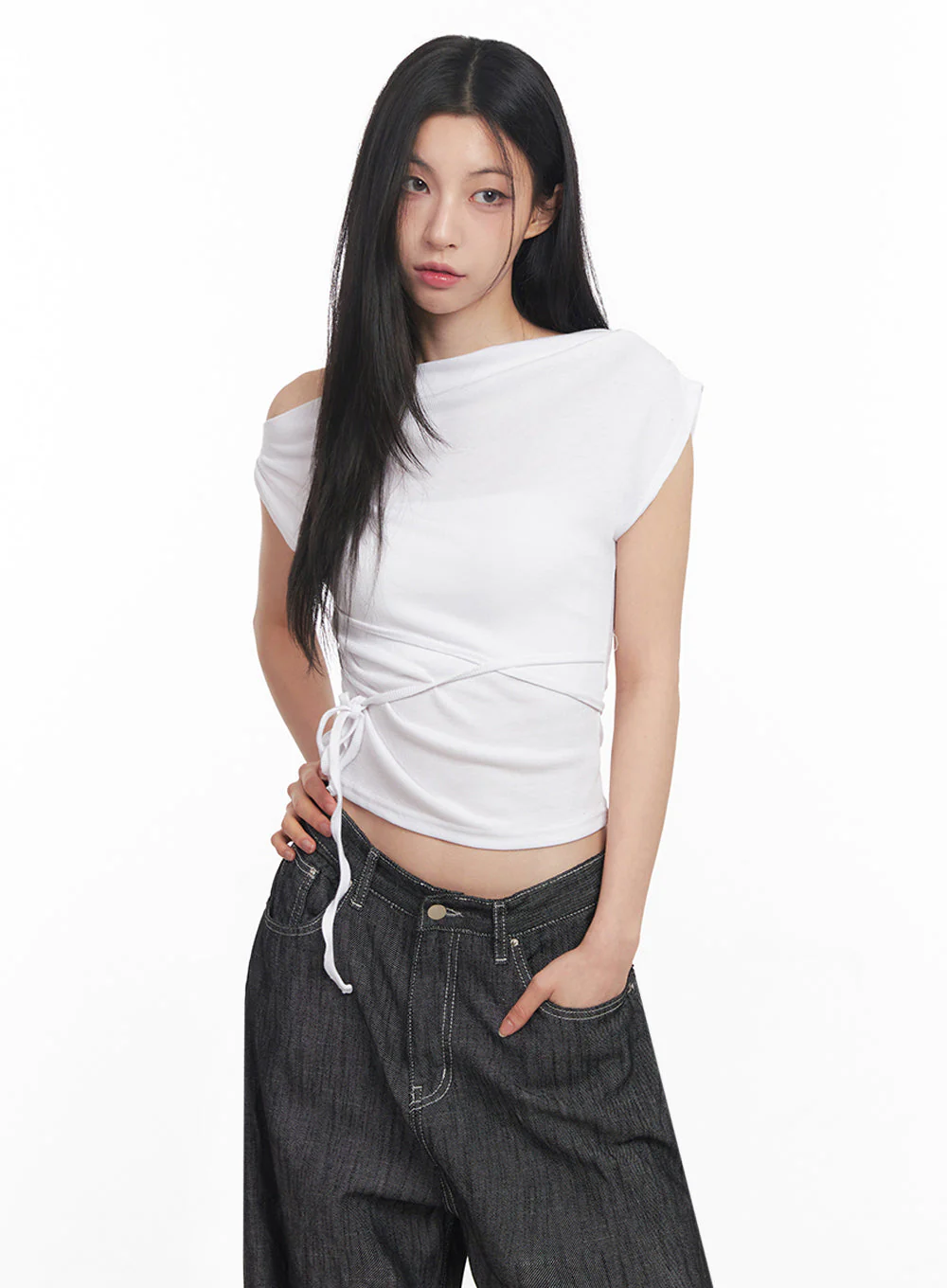 Asymmetric Short Sleeve Wrap Shirt IY516 - Image 12