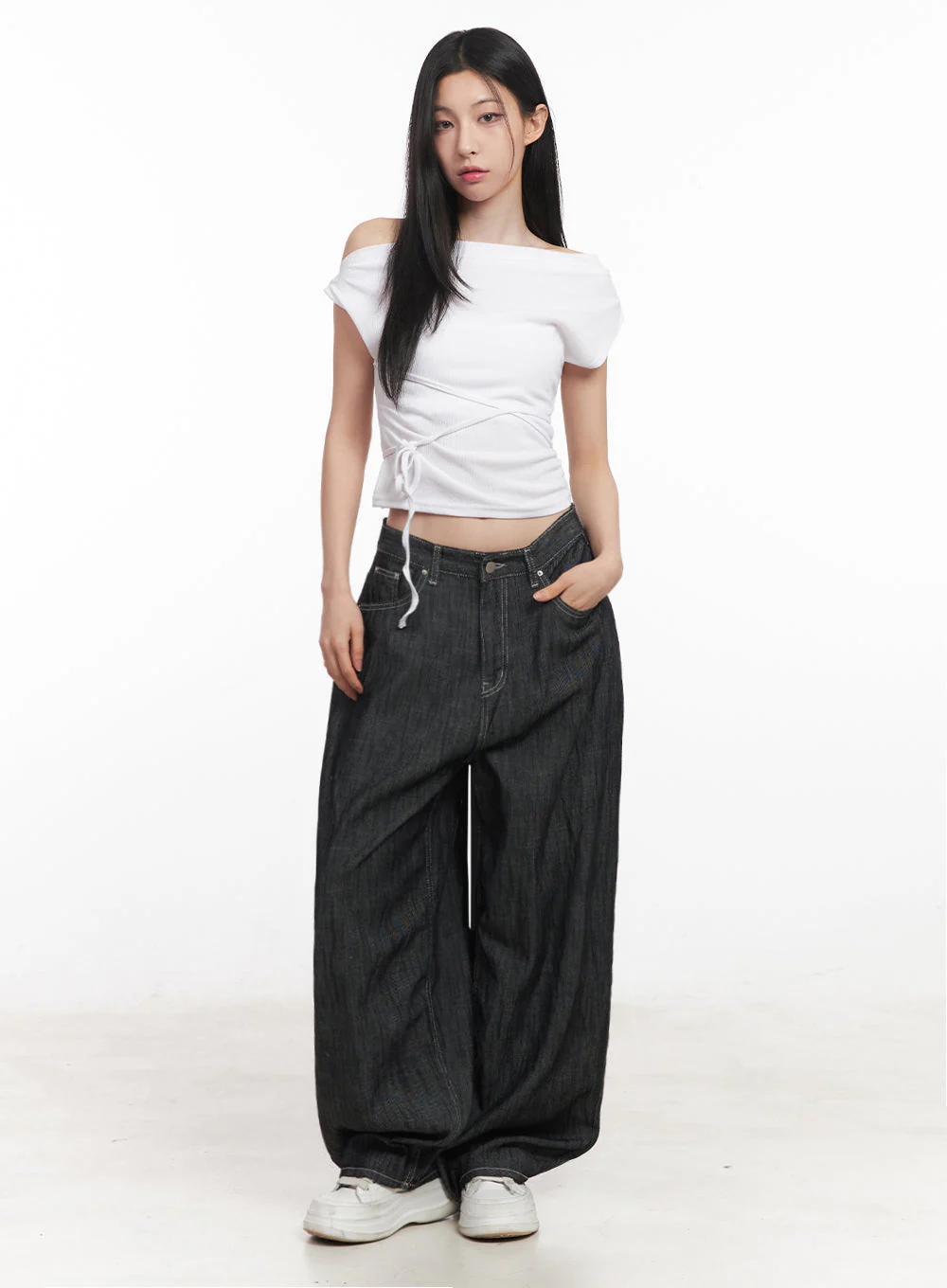 Asymmetric Short Sleeve Wrap Shirt IY516 - Image 3