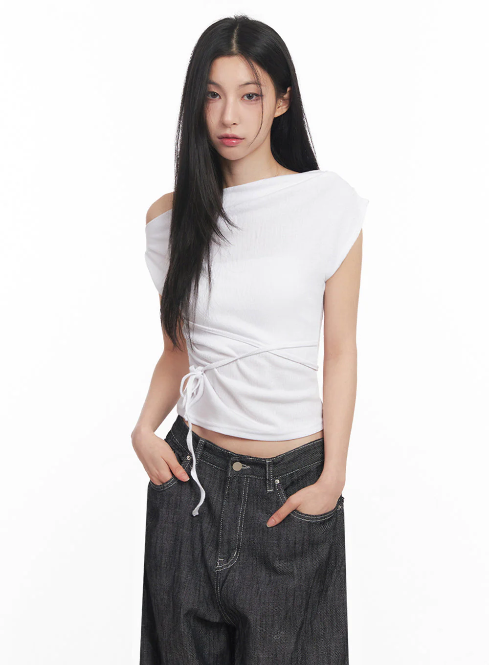 Asymmetric Short Sleeve Wrap Shirt IY516 - Image 7