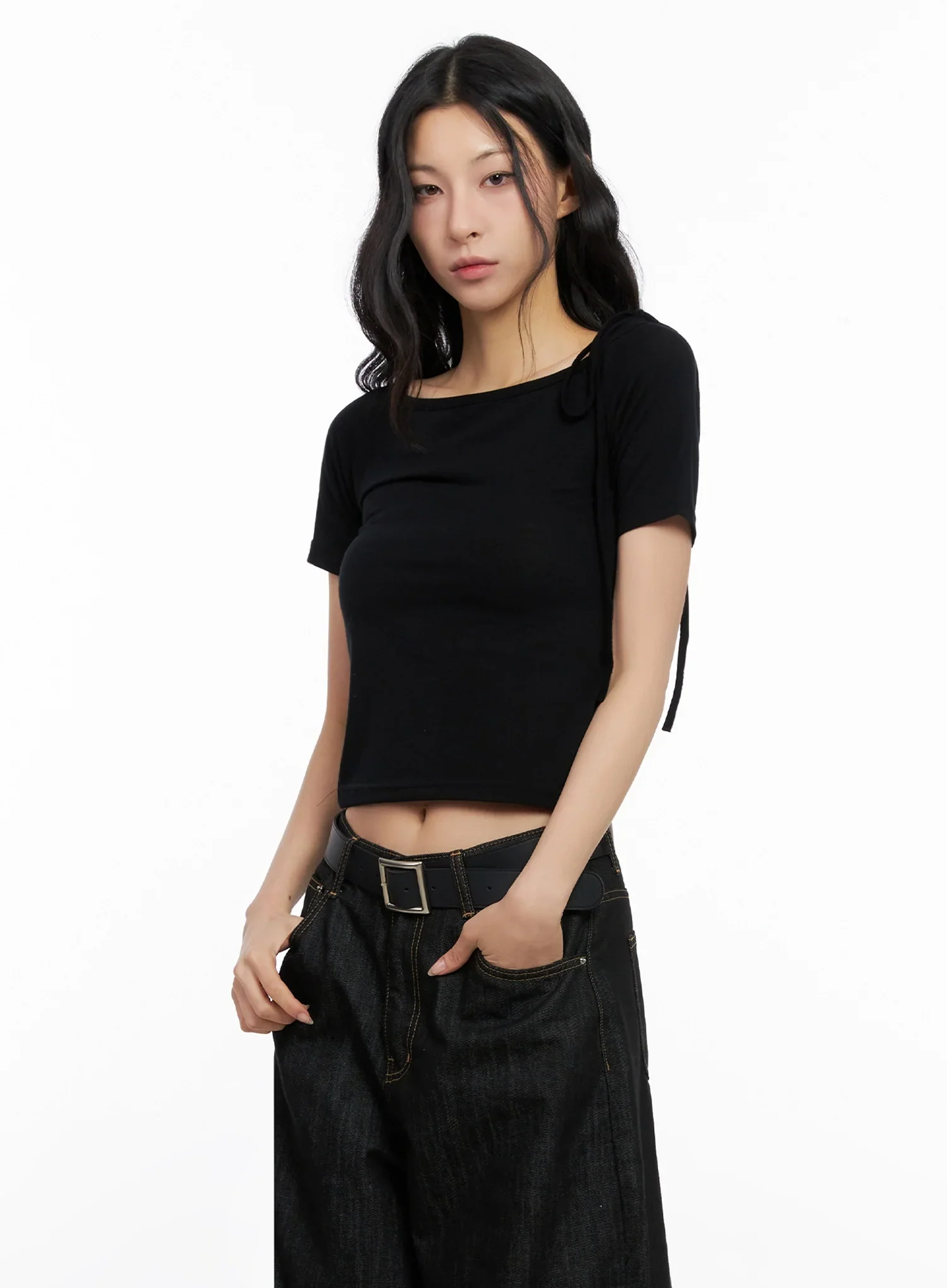 Asymmetric Shoulder-Tie T-Shirt IG508 - Image 17