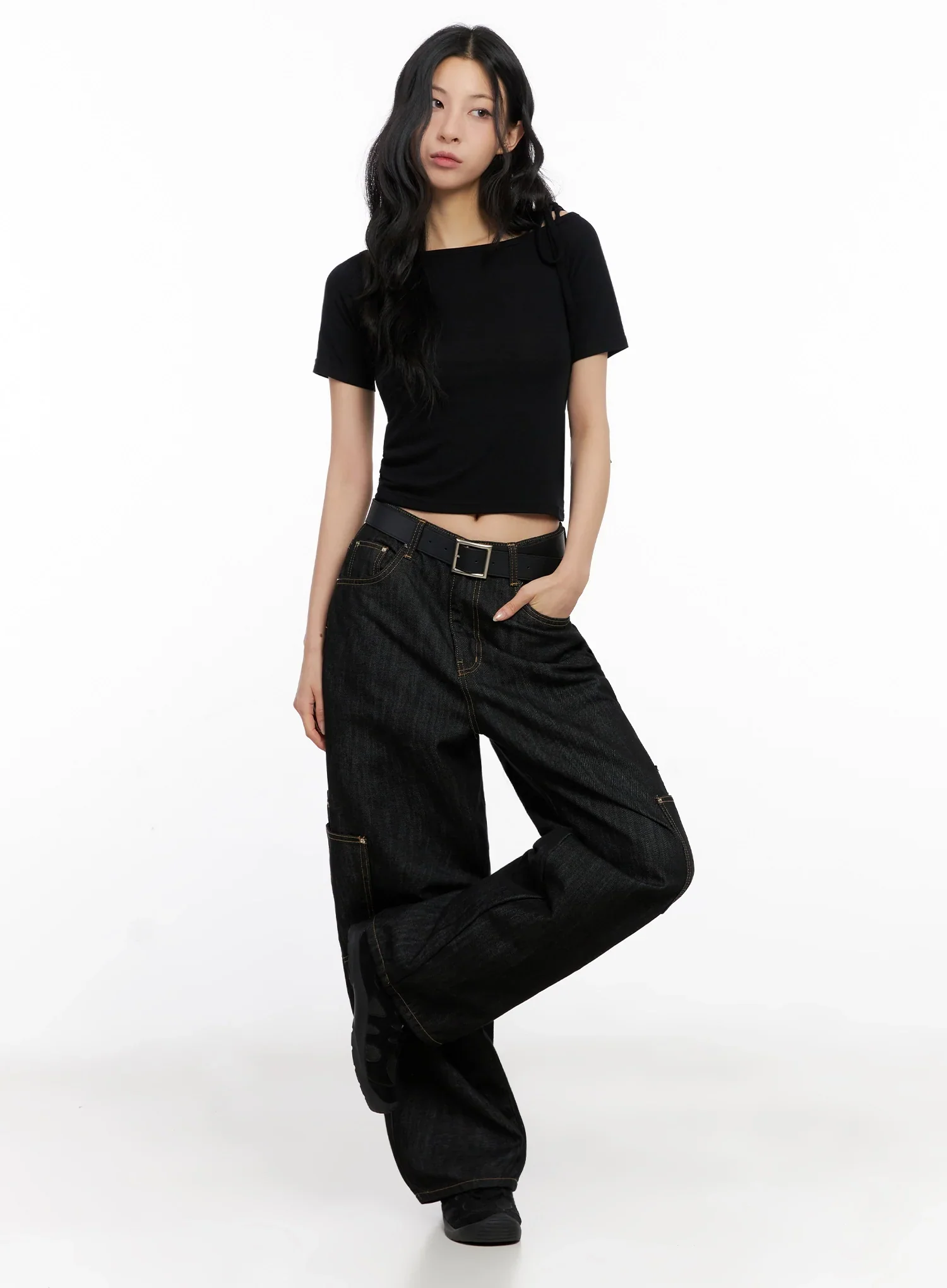 Asymmetric Shoulder-Tie T-Shirt IG508 - Image 2