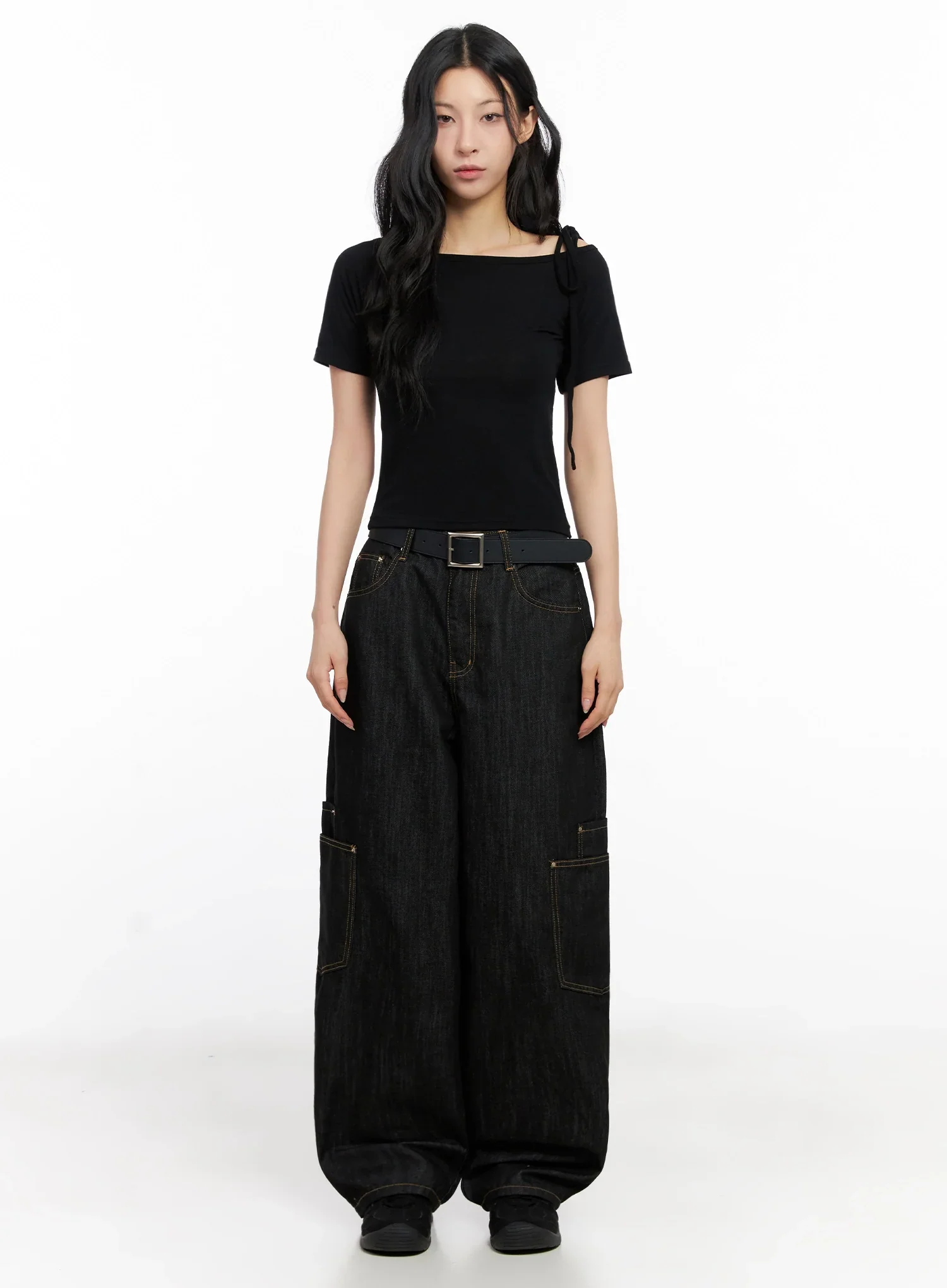 Asymmetric Shoulder-Tie T-Shirt IG508 - Image 4