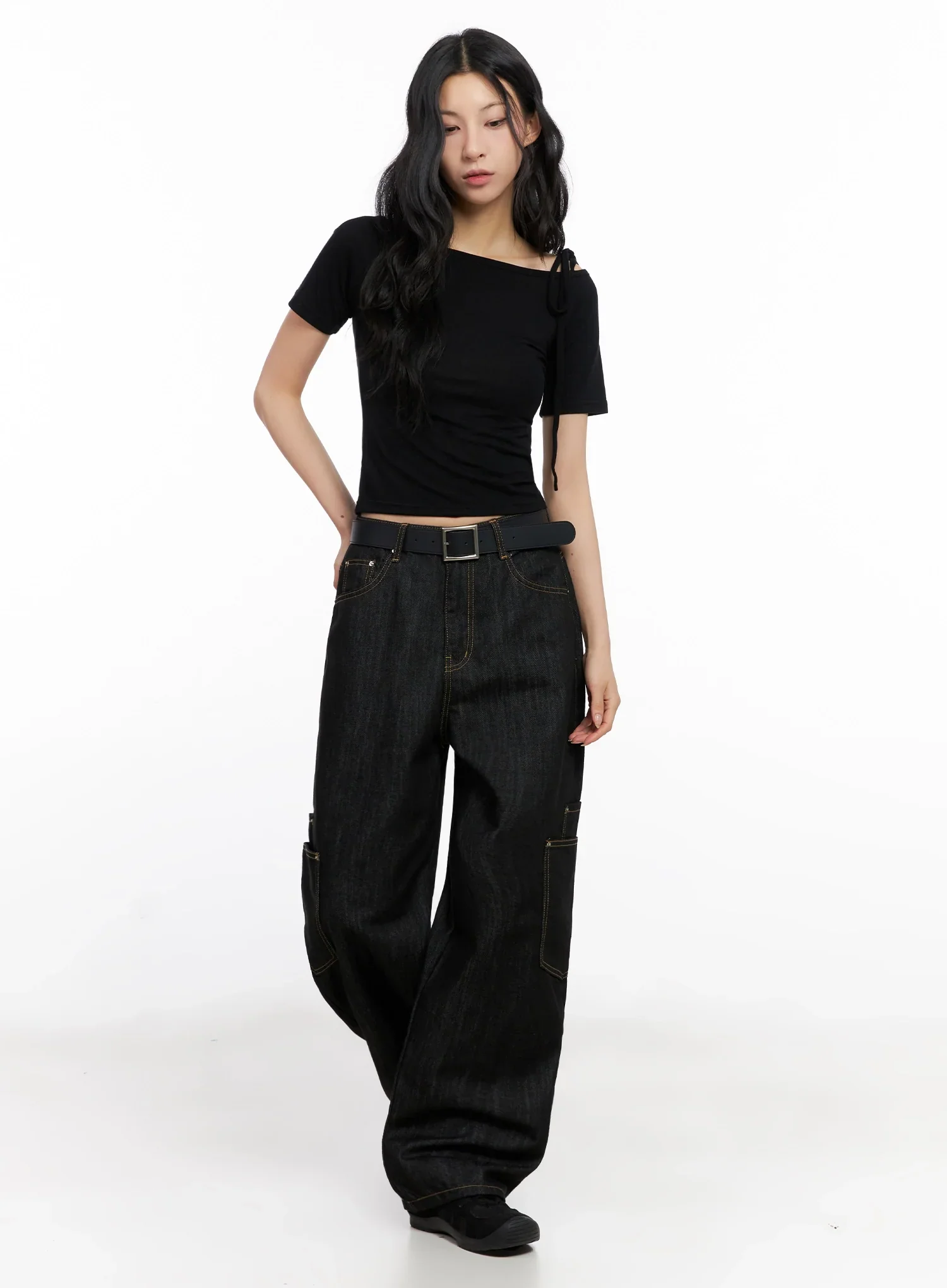 Asymmetric Shoulder-Tie T-Shirt IG508 - Image 5