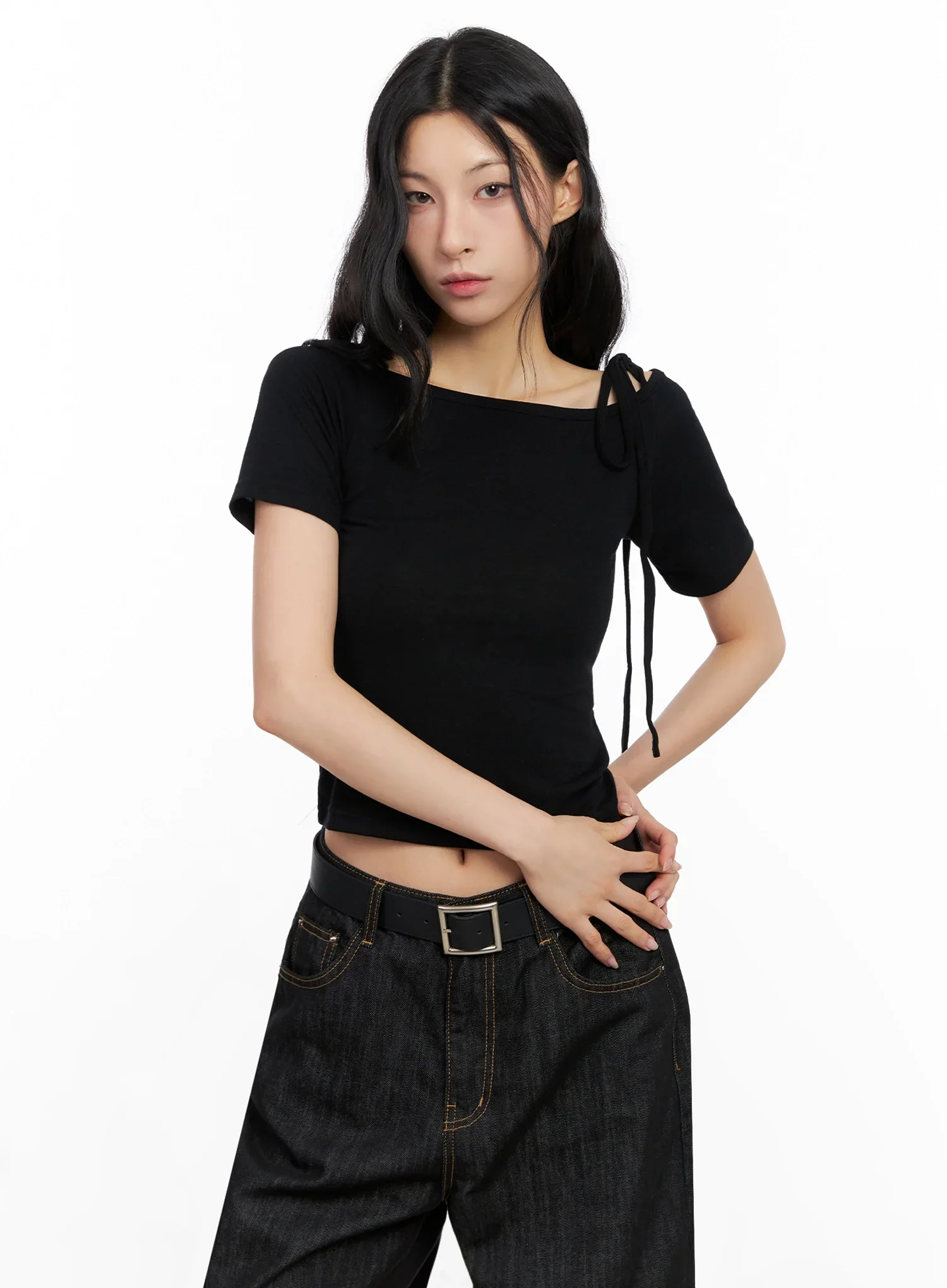 Asymmetric Shoulder-Tie T-Shirt IG508 - Image 7