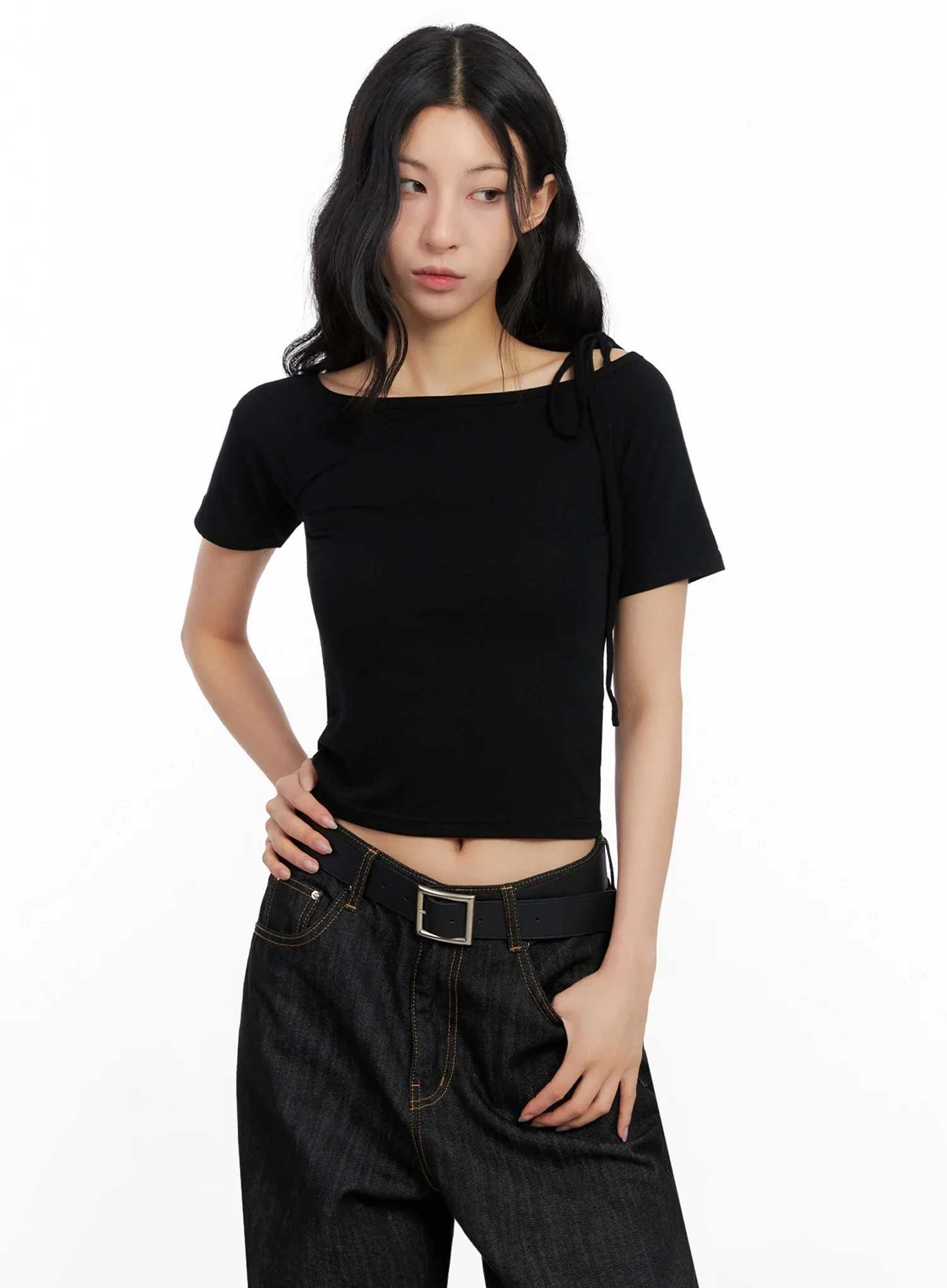 Asymmetric Shoulder-Tie T-Shirt IG508 - Image 8