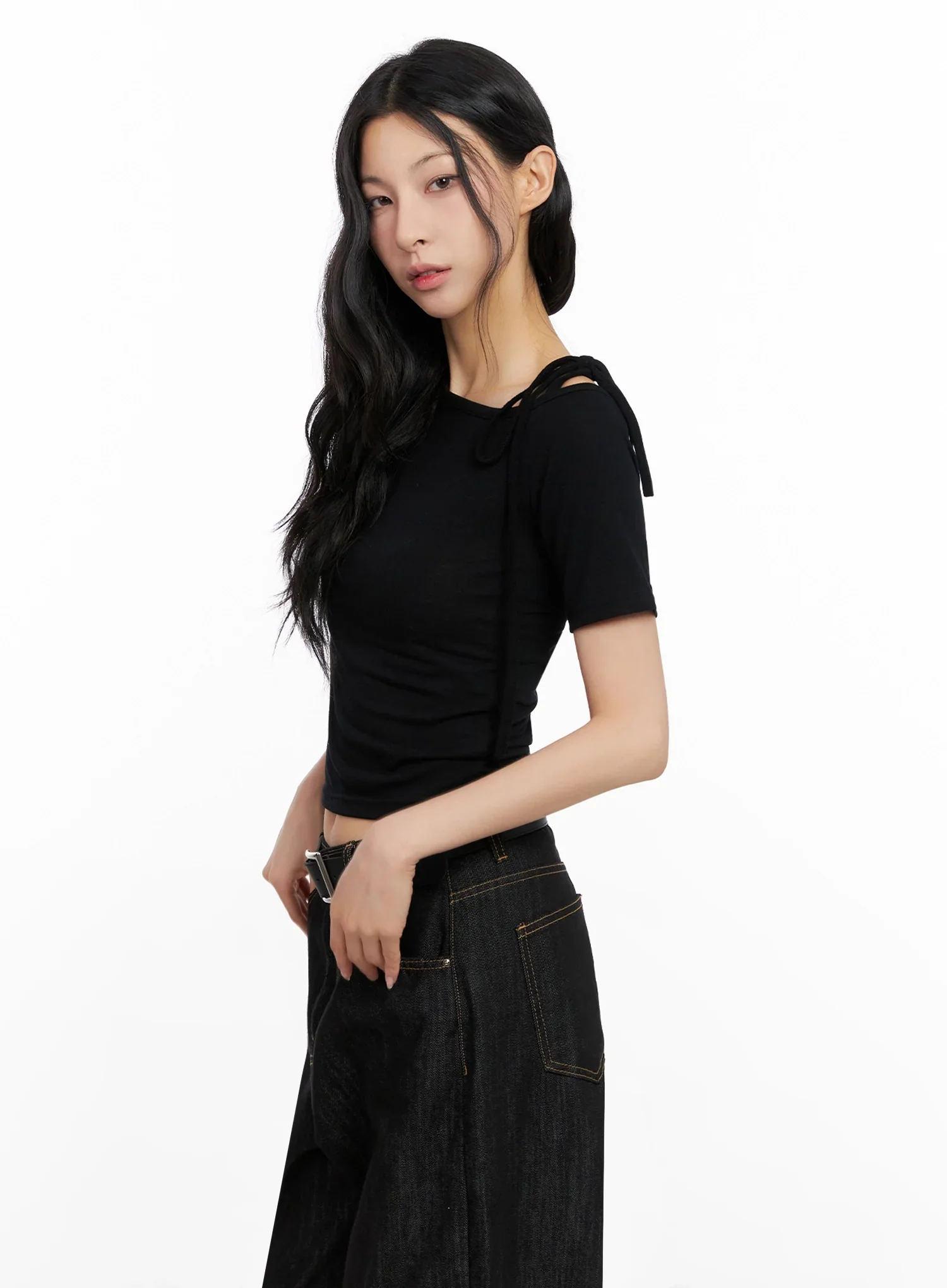 Asymmetric Shoulder-Tie T-Shirt IG508 - Image 9