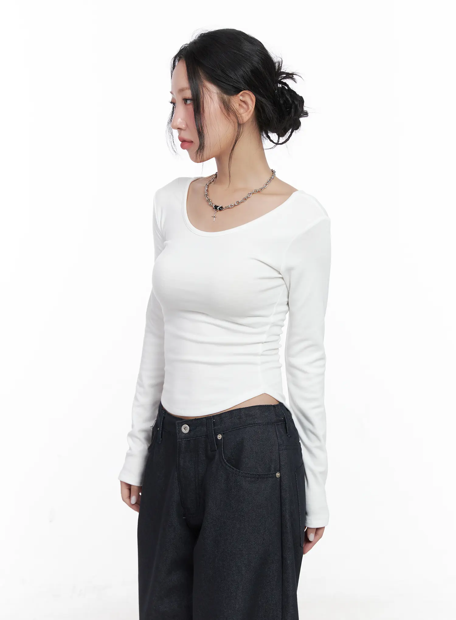Asymmetrical Crop Long Sleeve Top CN514 - Image 6