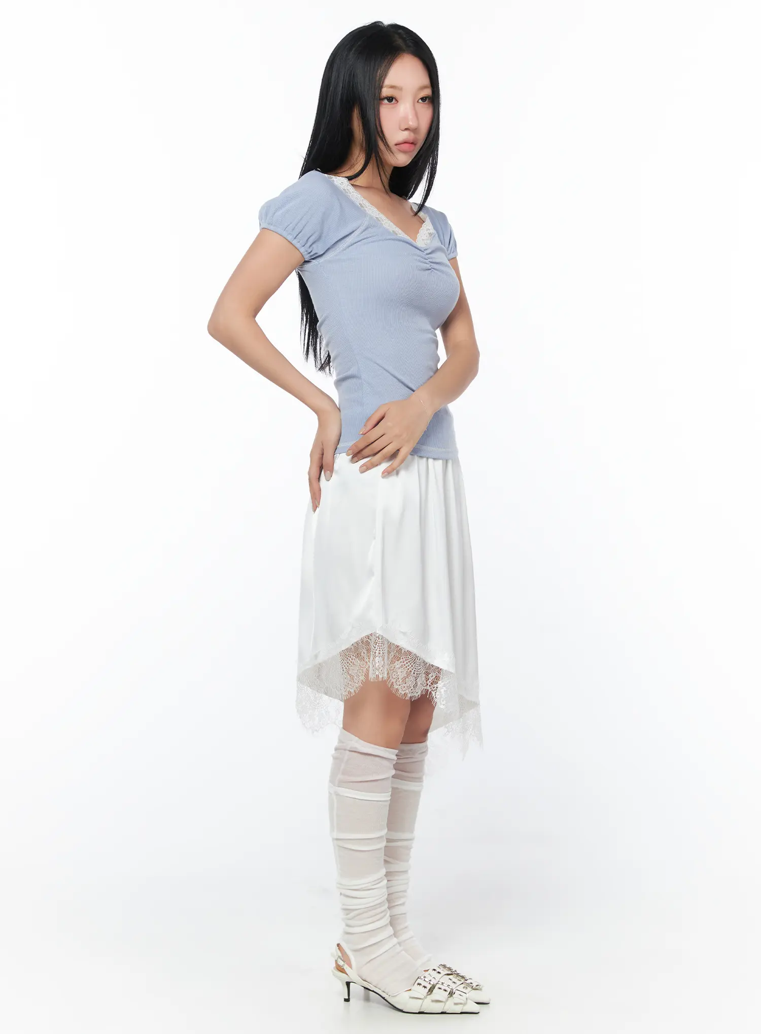 Asymmetrical Lace Midi Skirt CY512 - Image 7