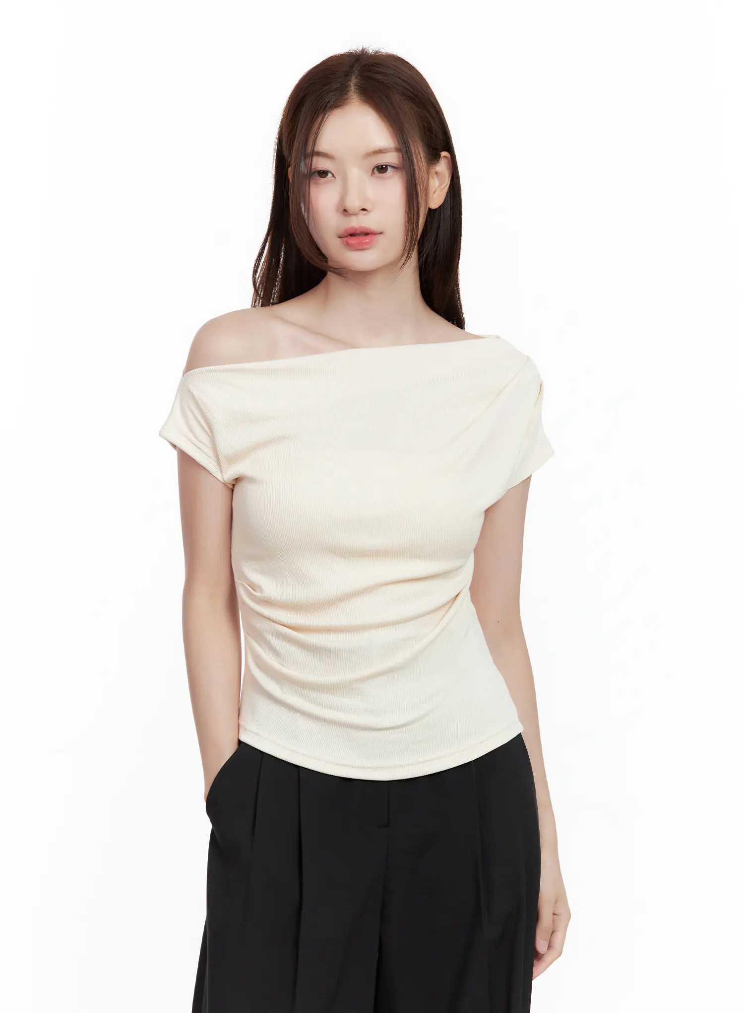 Asymmetrical Off-Shoulder Short-Sleeve Top CL502 - Image 11