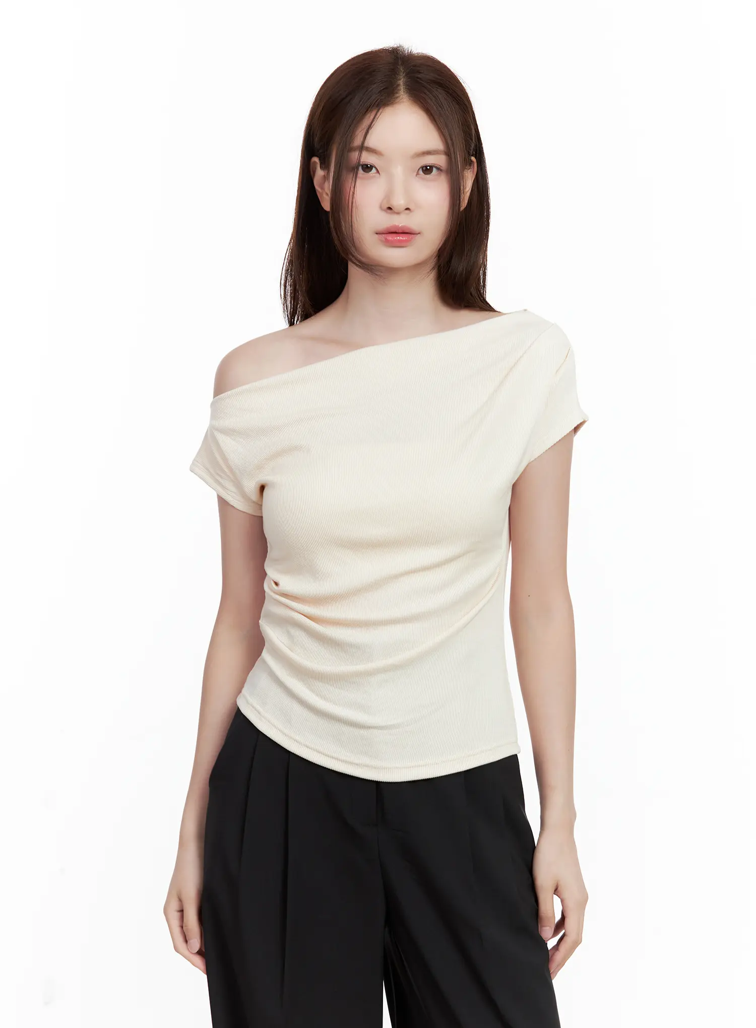 Asymmetrical Off-Shoulder Short-Sleeve Top CL502 - Image 2