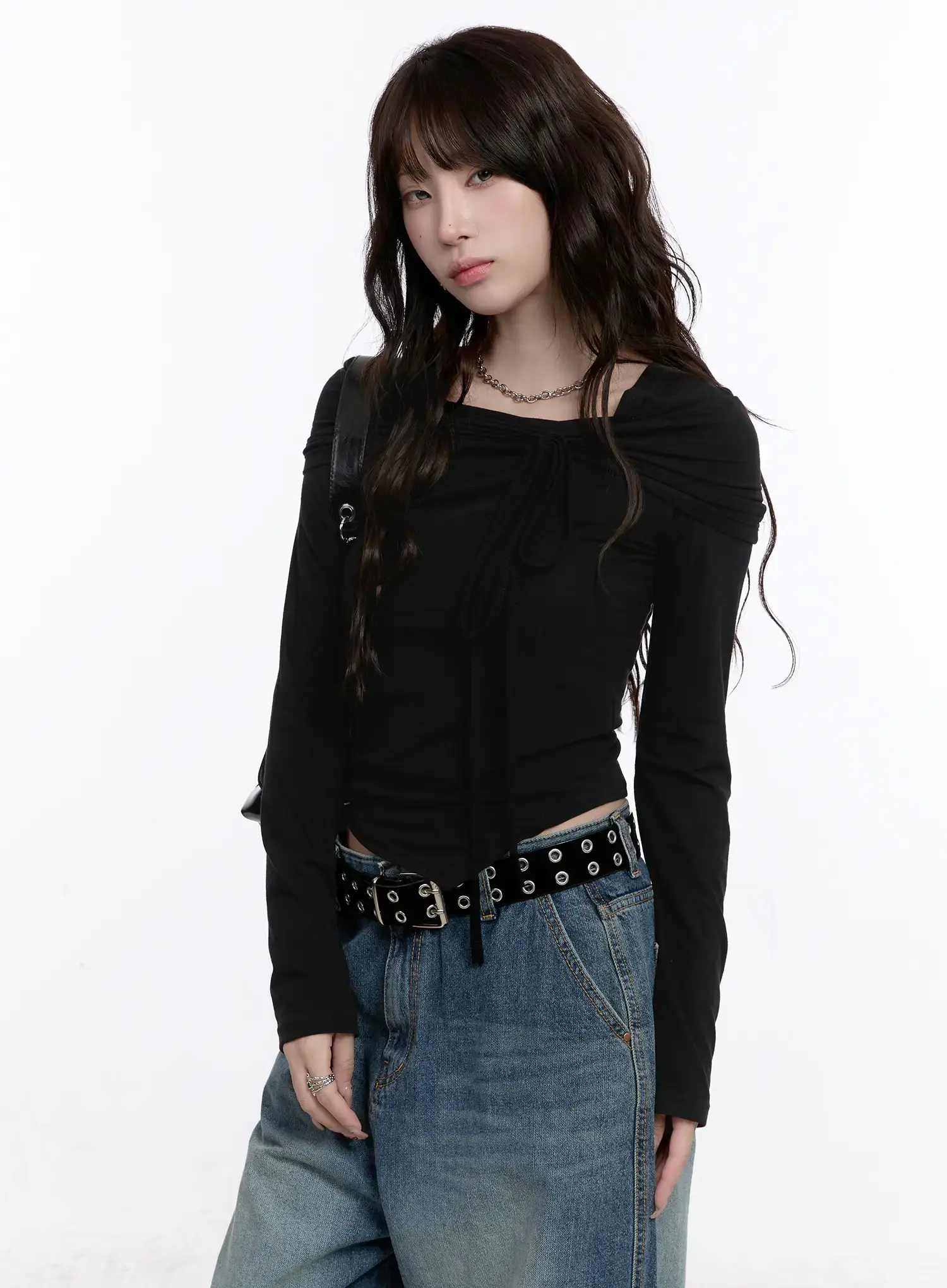 Asymmetrical Tie Detail Long Sleeve Top CO501 - Image 2
