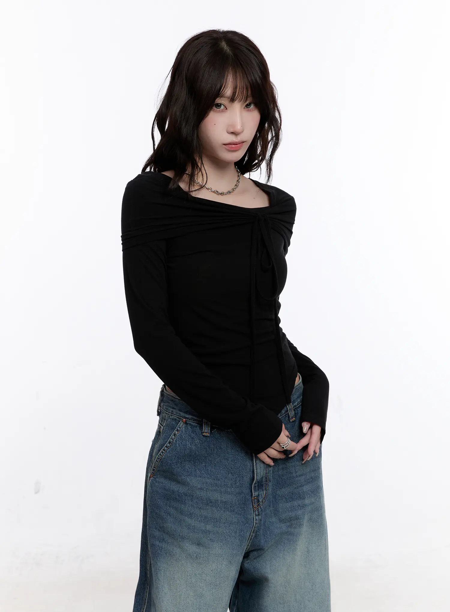 Asymmetrical Tie Detail Long Sleeve Top CO501 - Image 5