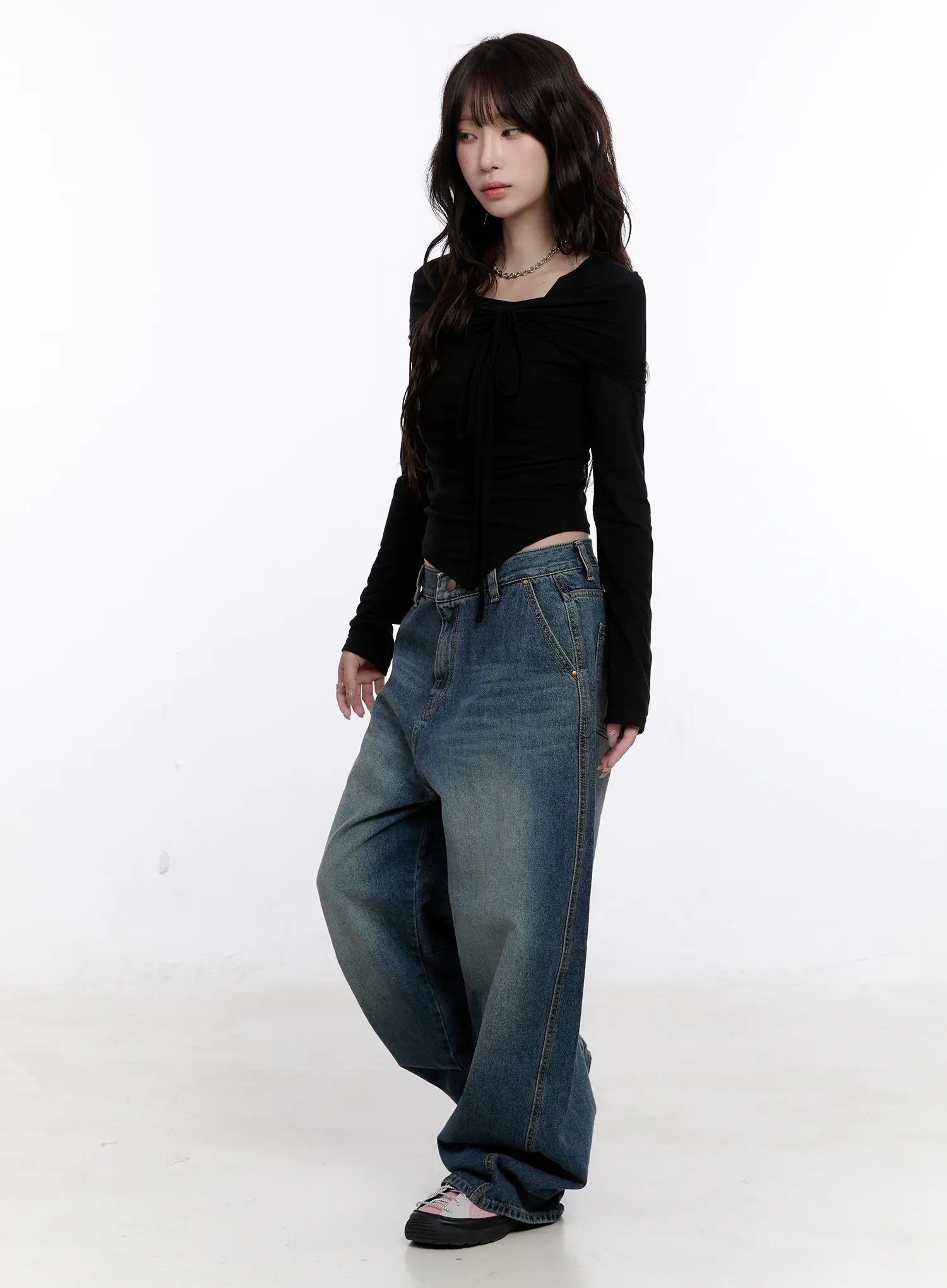 Asymmetrical Tie Detail Long Sleeve Top CO501 - Image 6