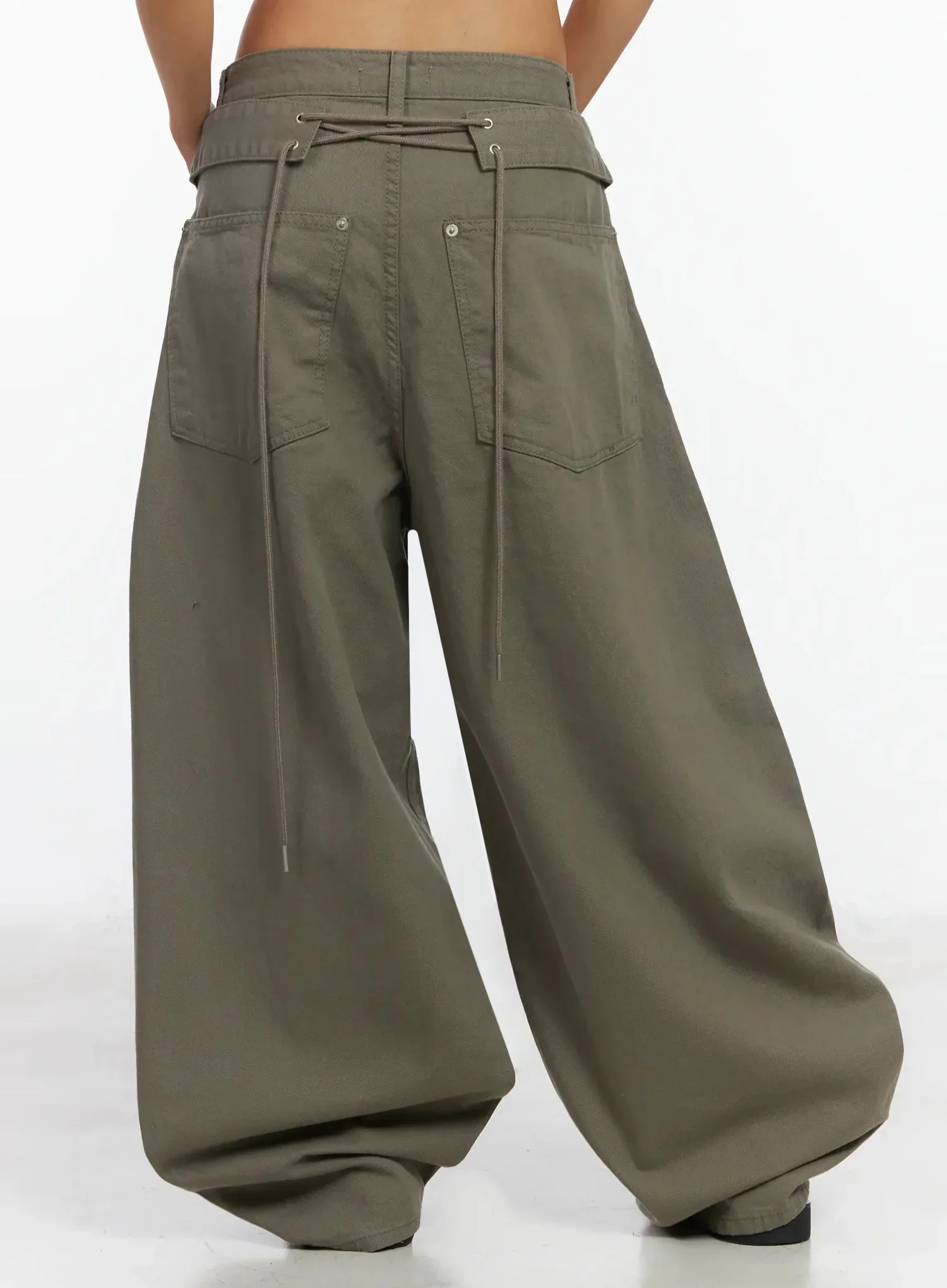 Back Corset Belt Wide-Leg Cotton Pants IA527 - Image 13