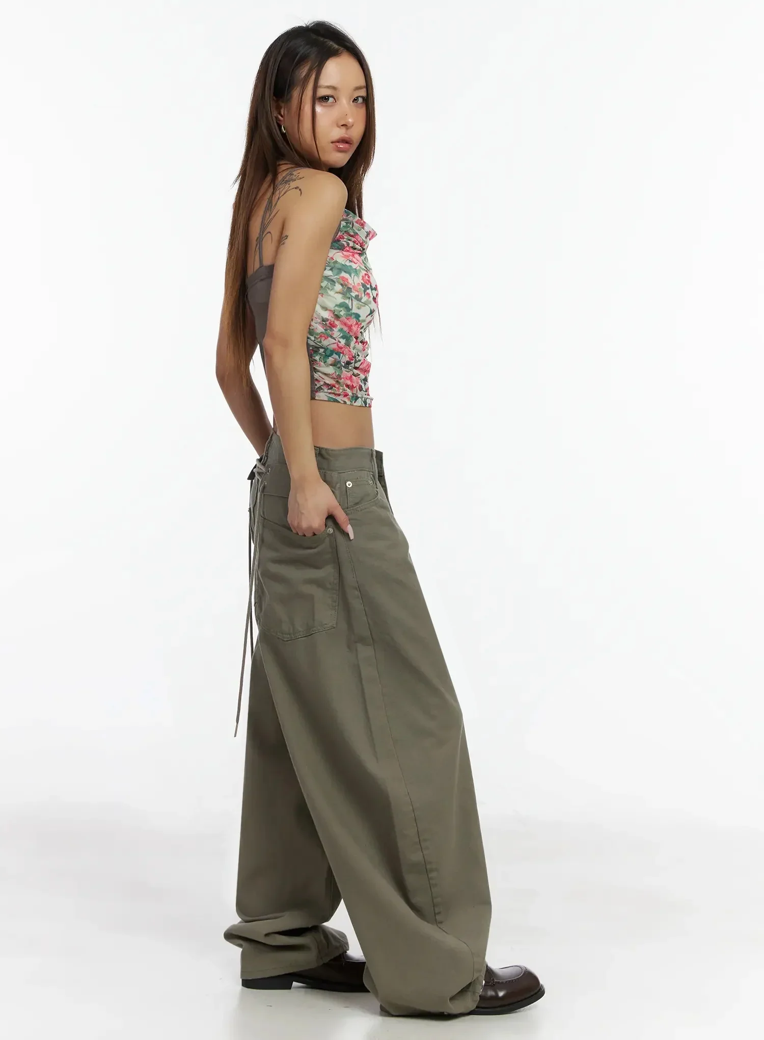 Back Corset Belt Wide-Leg Cotton Pants IA527 - Image 5