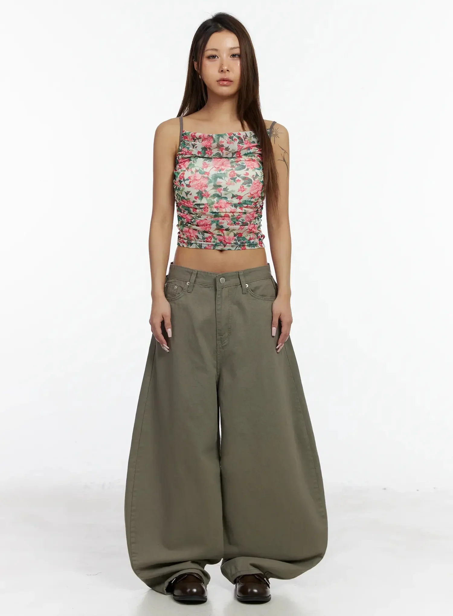 Back Corset Belt Wide-Leg Cotton Pants IA527 - Image 8